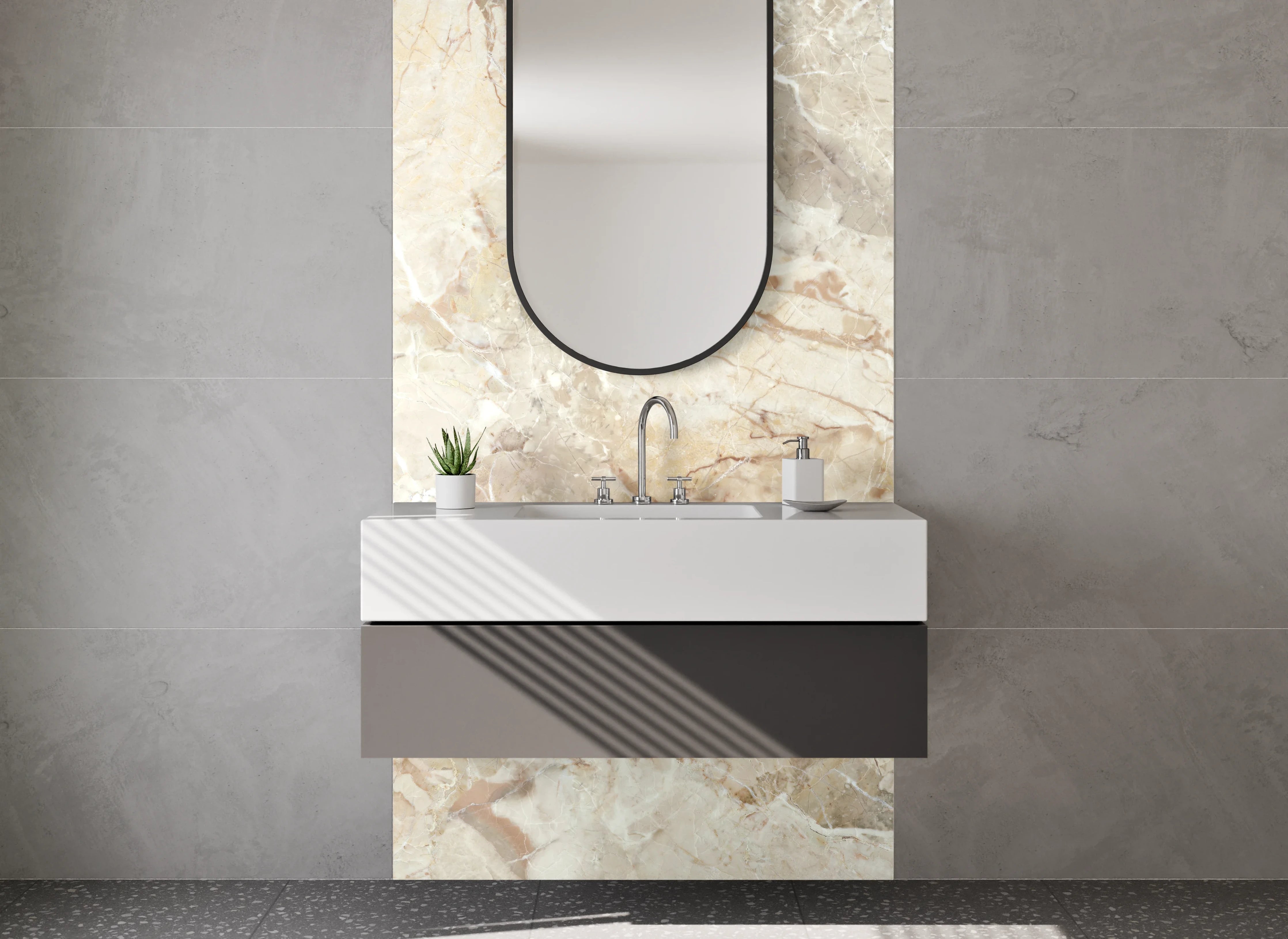 Waschbecken-Rückwand - Elegante beige-graue Marmoroptik