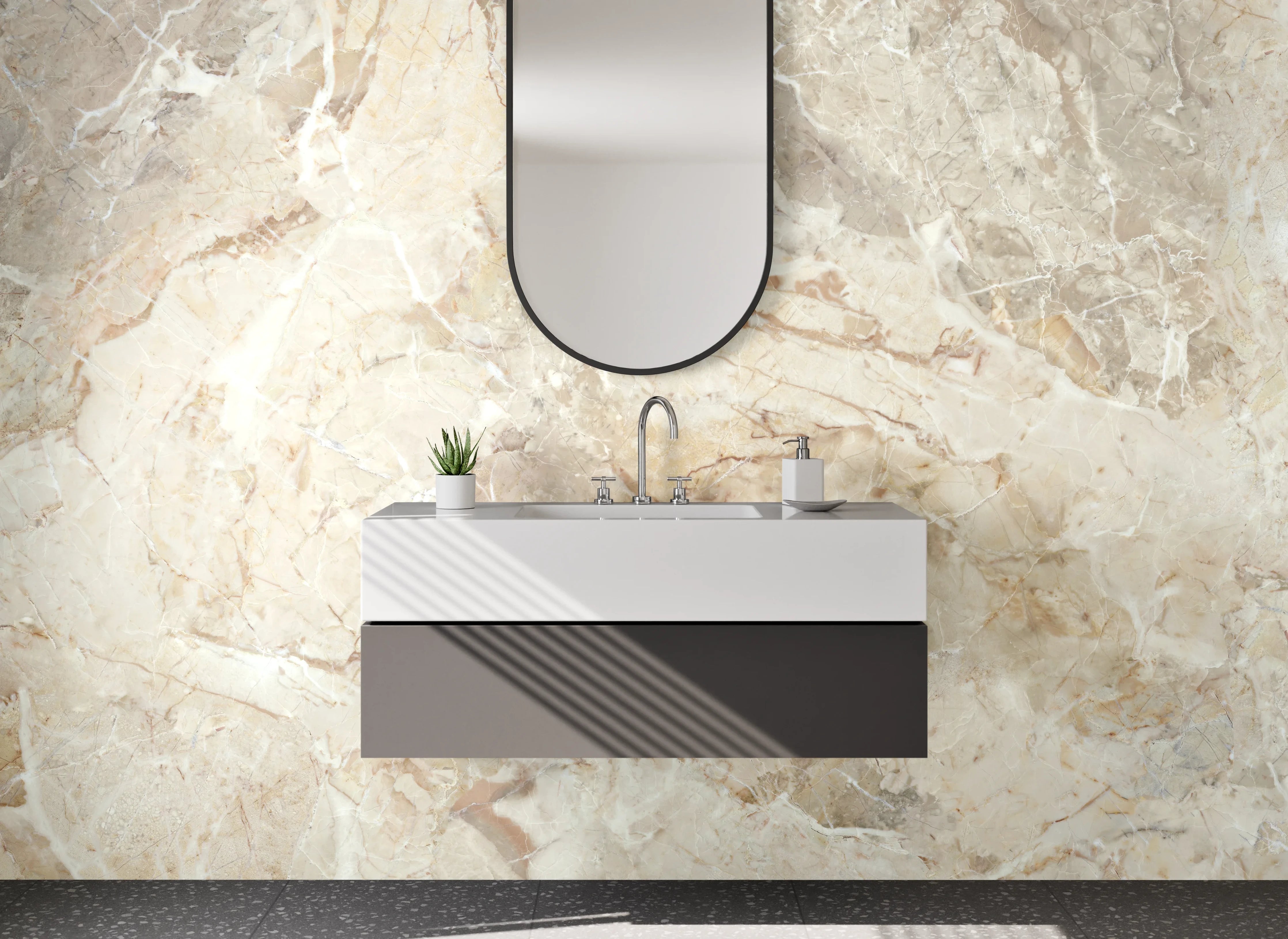Waschbecken-Rückwand - Elegante beige-graue Marmoroptik