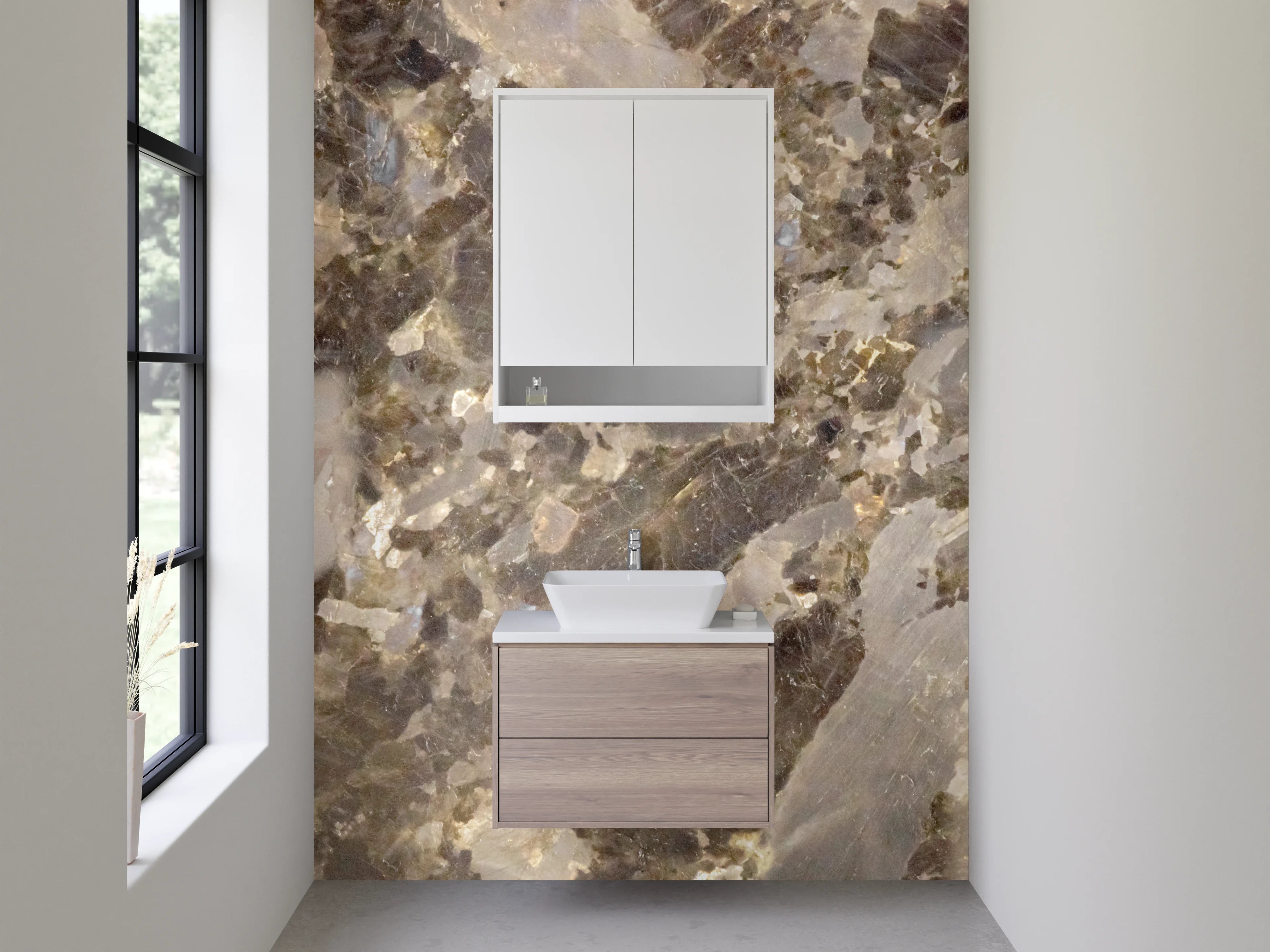 Waschbecken-Rückwand - Elegante braun-graue Marmoroptik