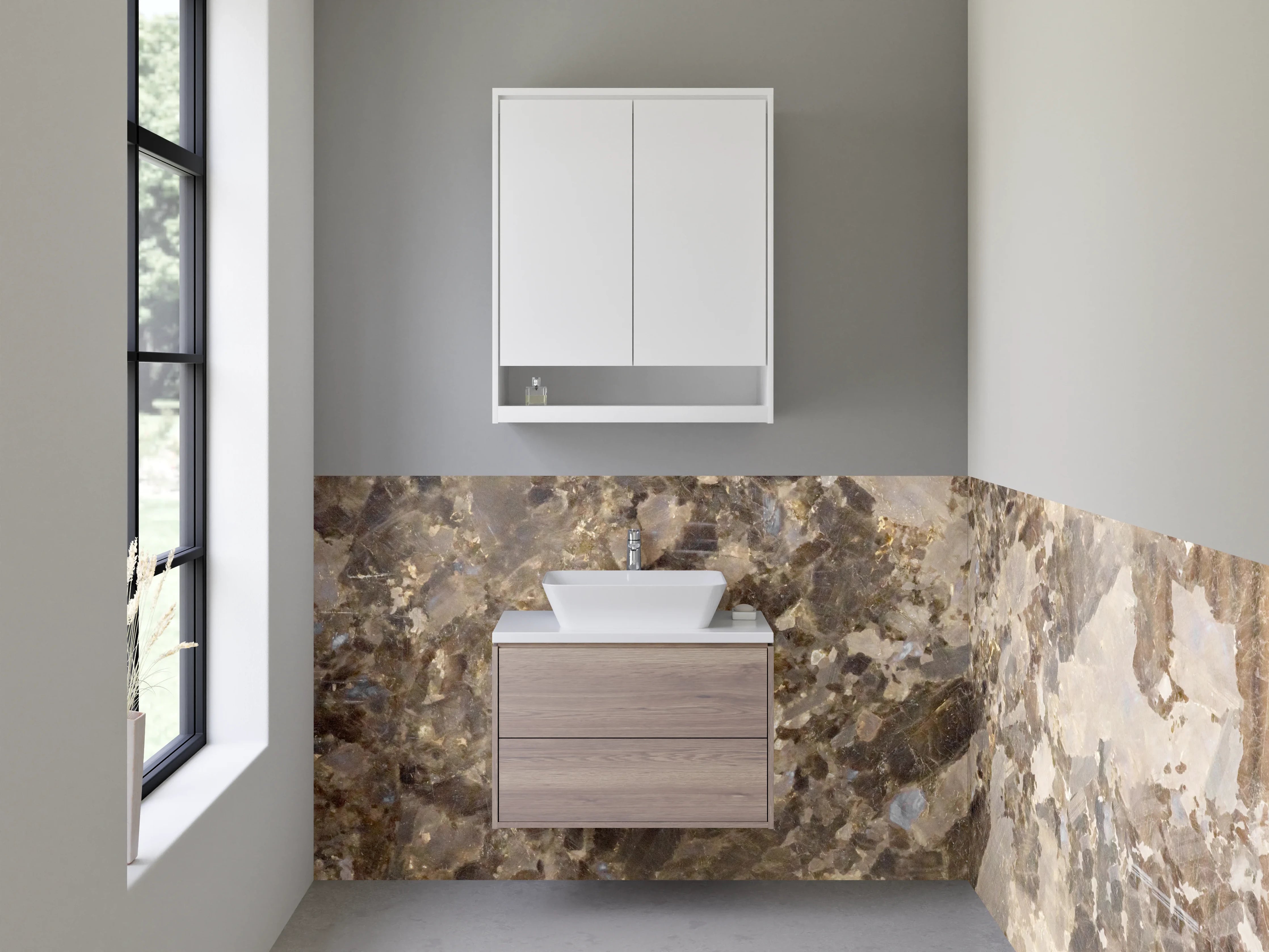 Waschbecken-Rückwand - Elegante braun-graue Marmoroptik