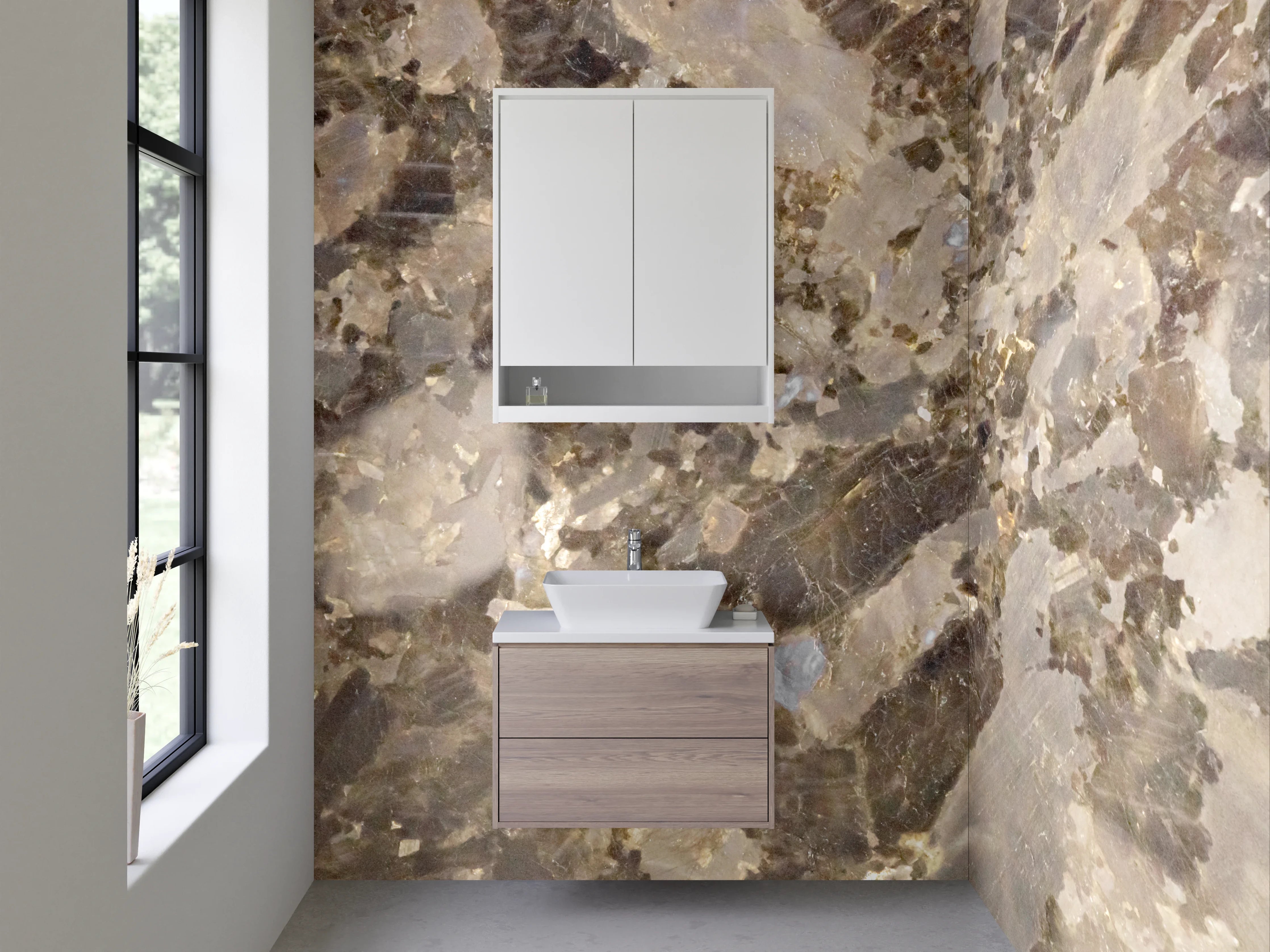Waschbecken-Rückwand - Elegante braun-graue Marmoroptik