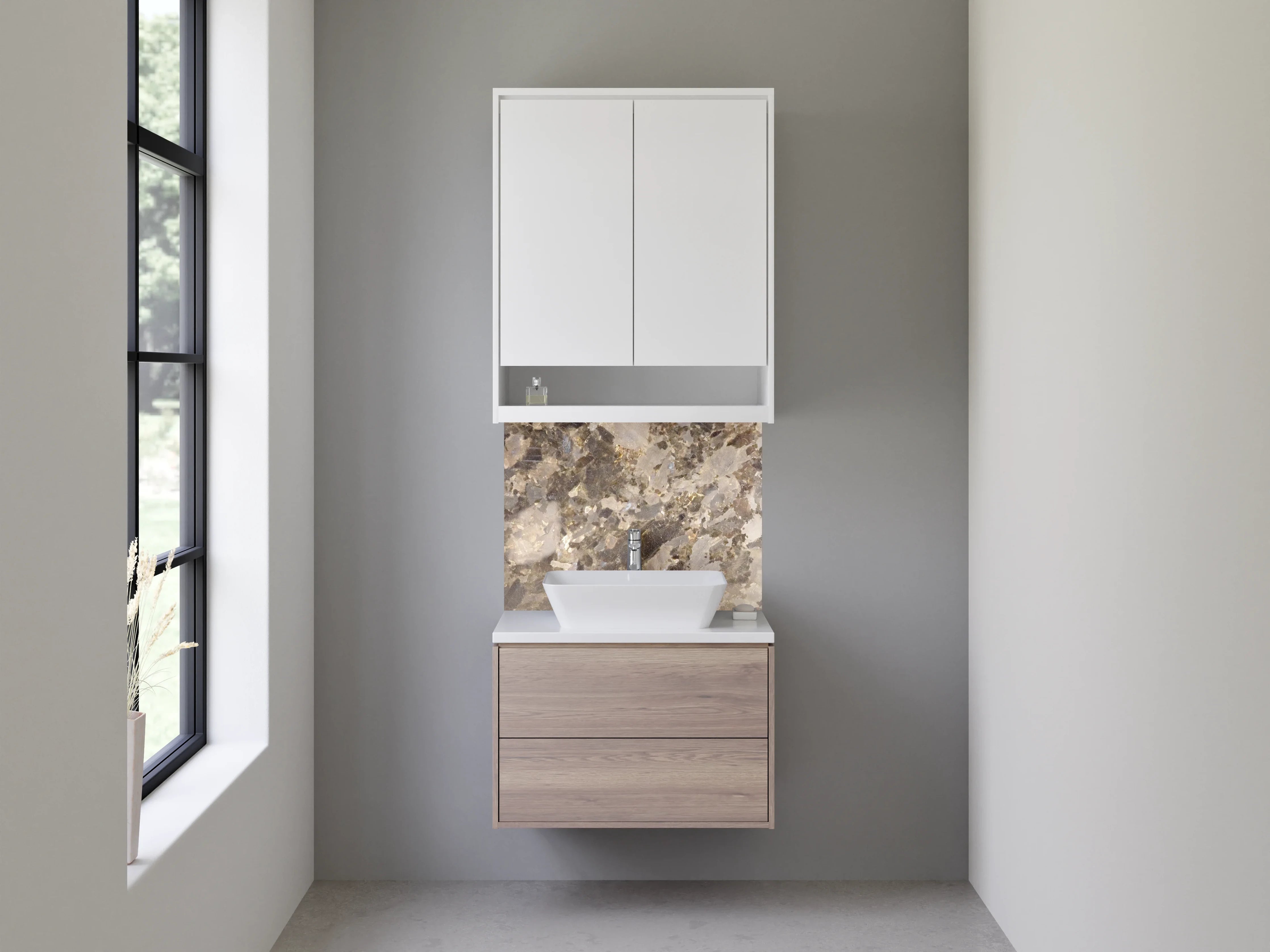 Waschbecken-Rückwand - Elegante braun-graue Marmoroptik