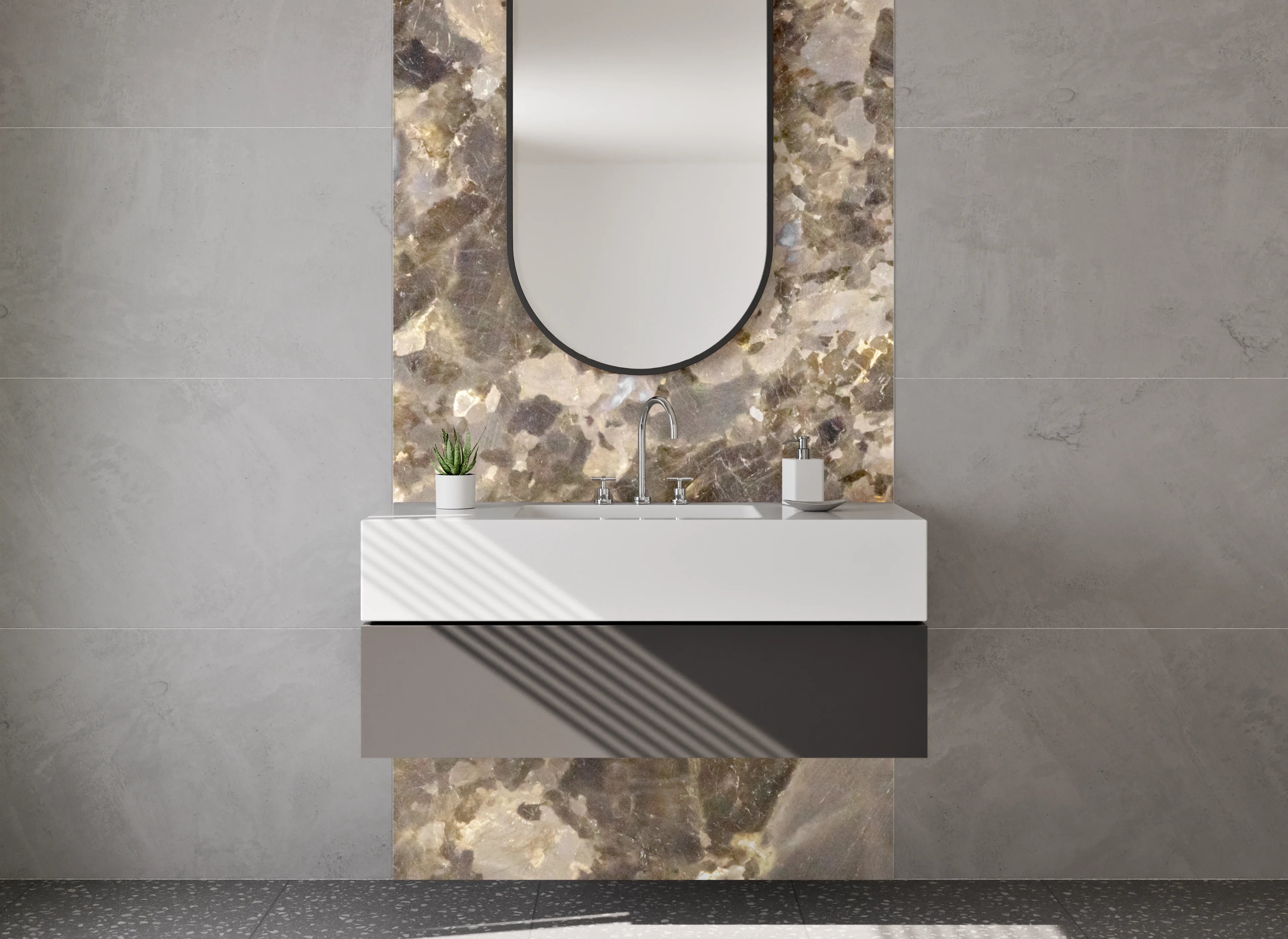Waschbecken-Rückwand - Elegante braun-graue Marmoroptik
