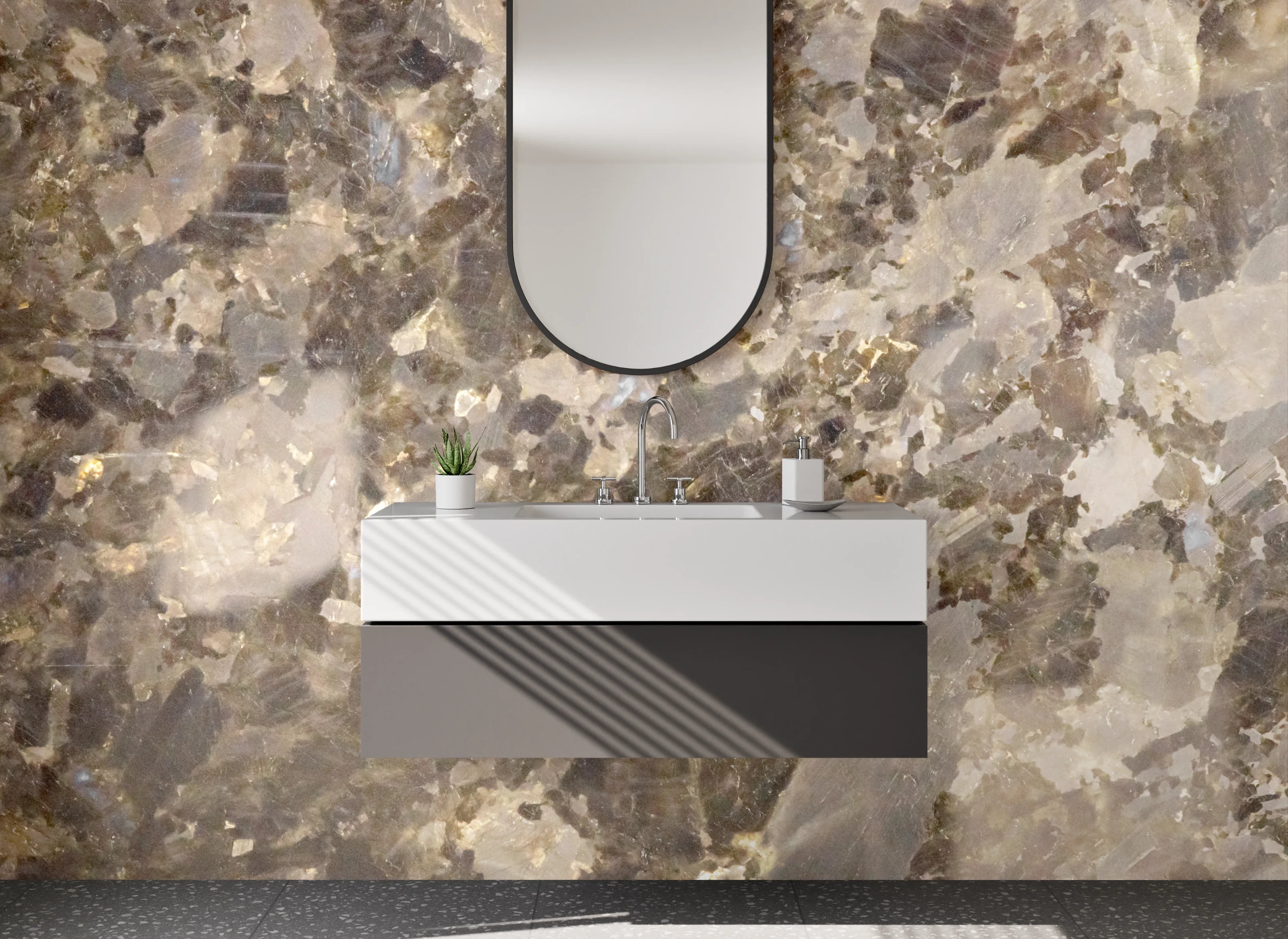 Waschbecken-Rückwand - Elegante braun-graue Marmoroptik