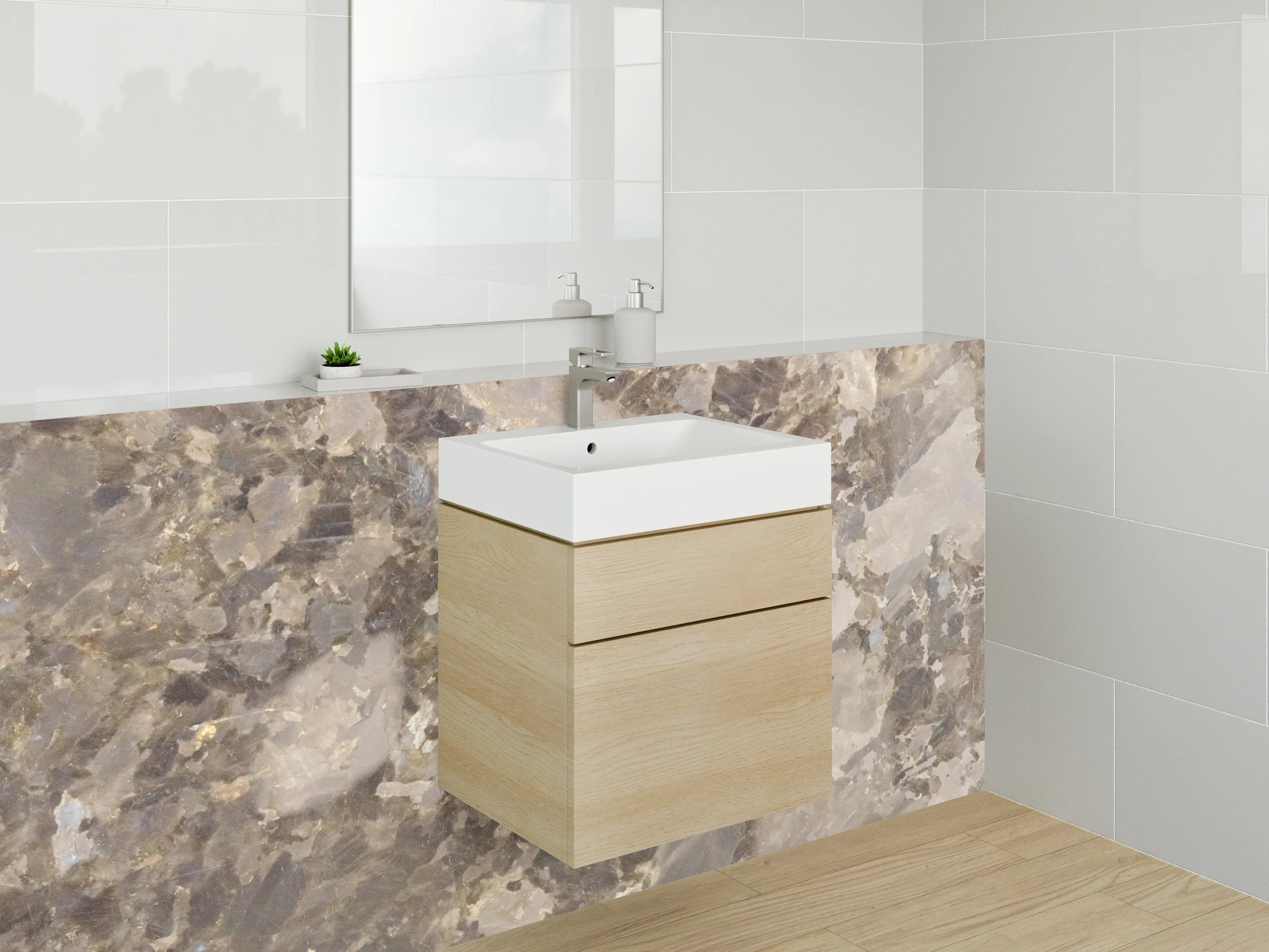 Waschbecken-Rückwand - Elegante braun-graue Marmoroptik