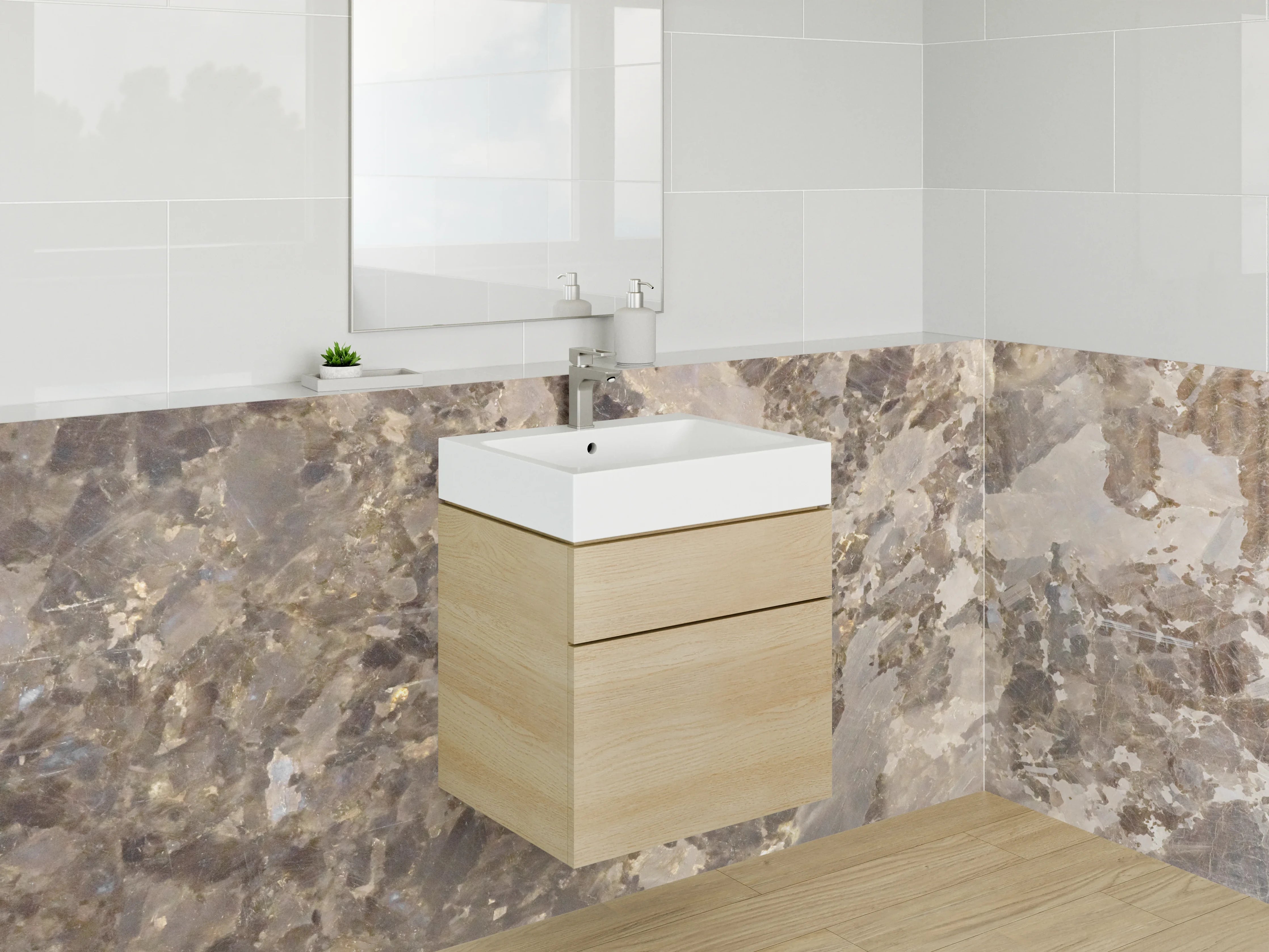 Waschbecken-Rückwand - Elegante braun-graue Marmoroptik