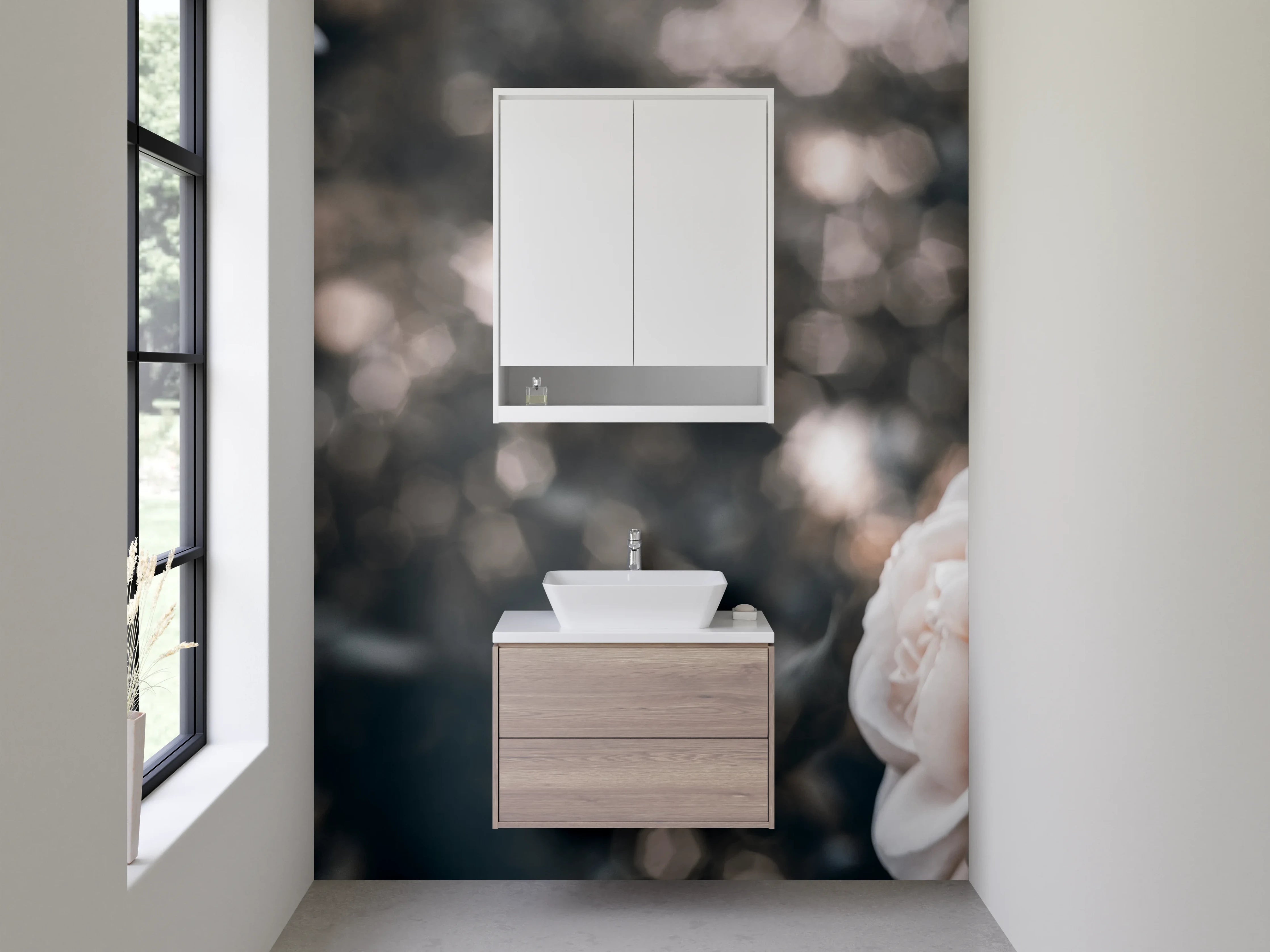 Waschbecken-Rückwand - Elegante cremeweiße Rosenblüten