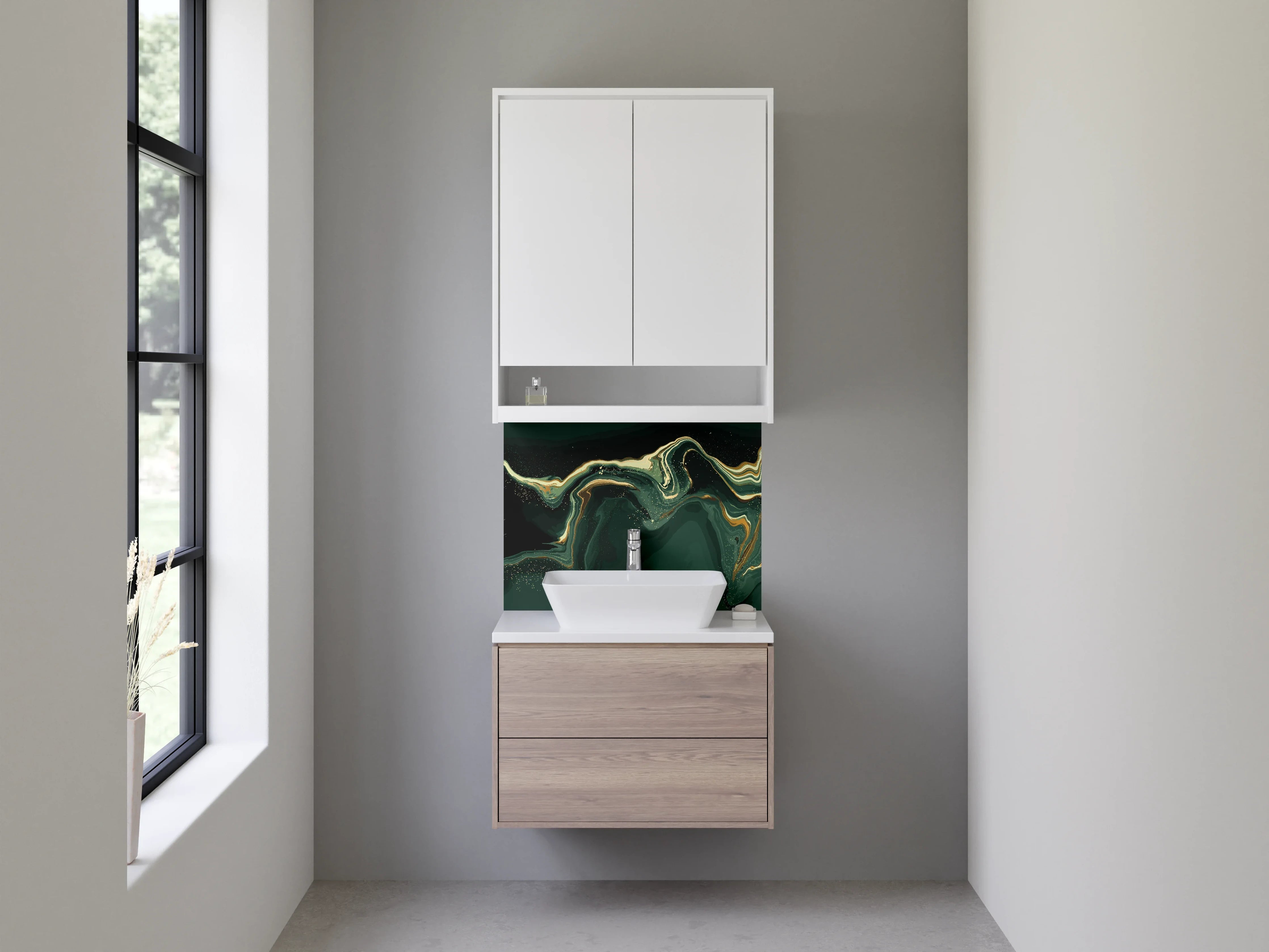 Waschbecken-Rückwand - Elegante dunkle Marmor-Textur mit goldenen Akzenten