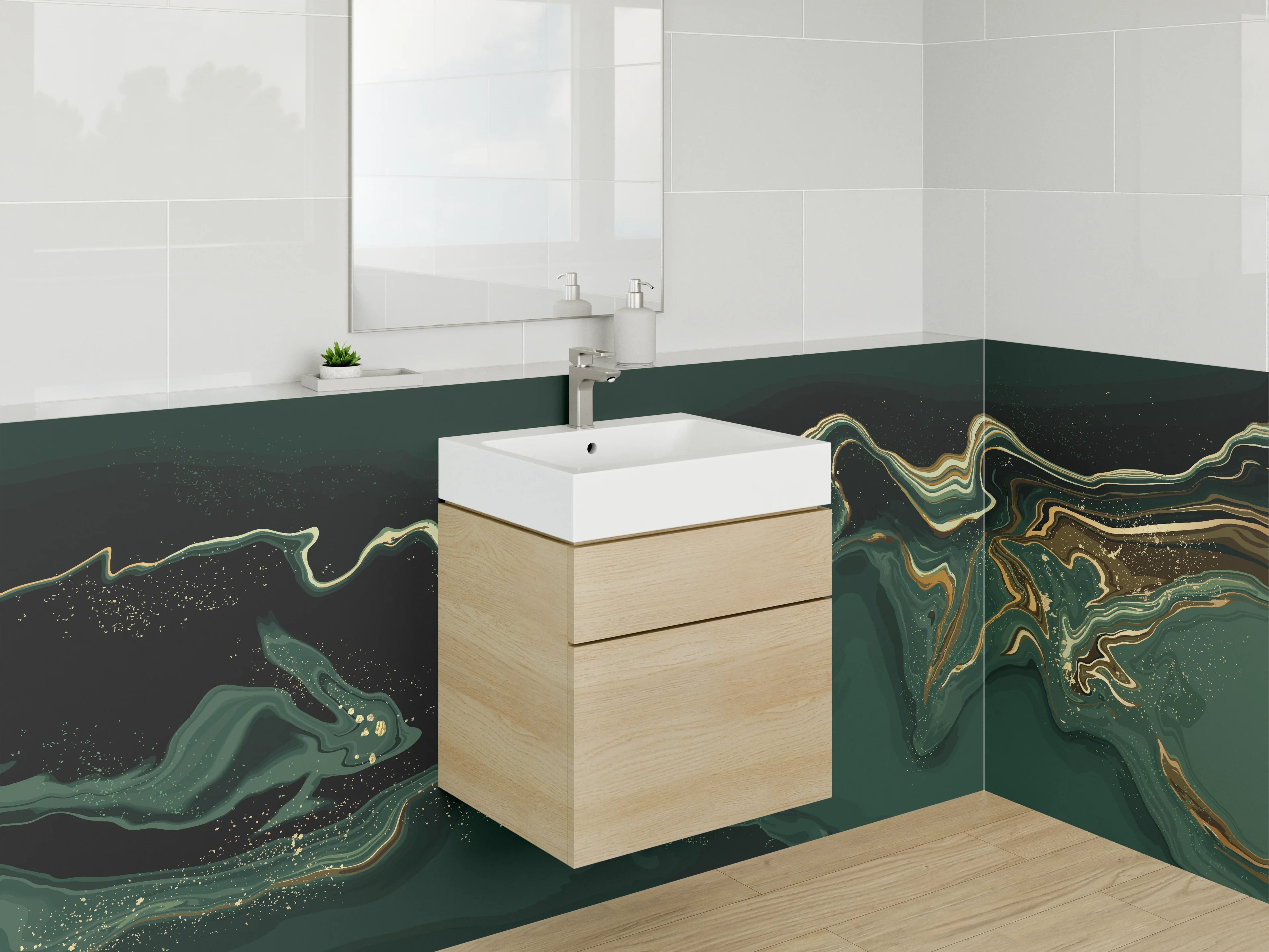 Waschbecken-Rückwand - Elegante dunkle Marmor-Textur mit goldenen Akzenten