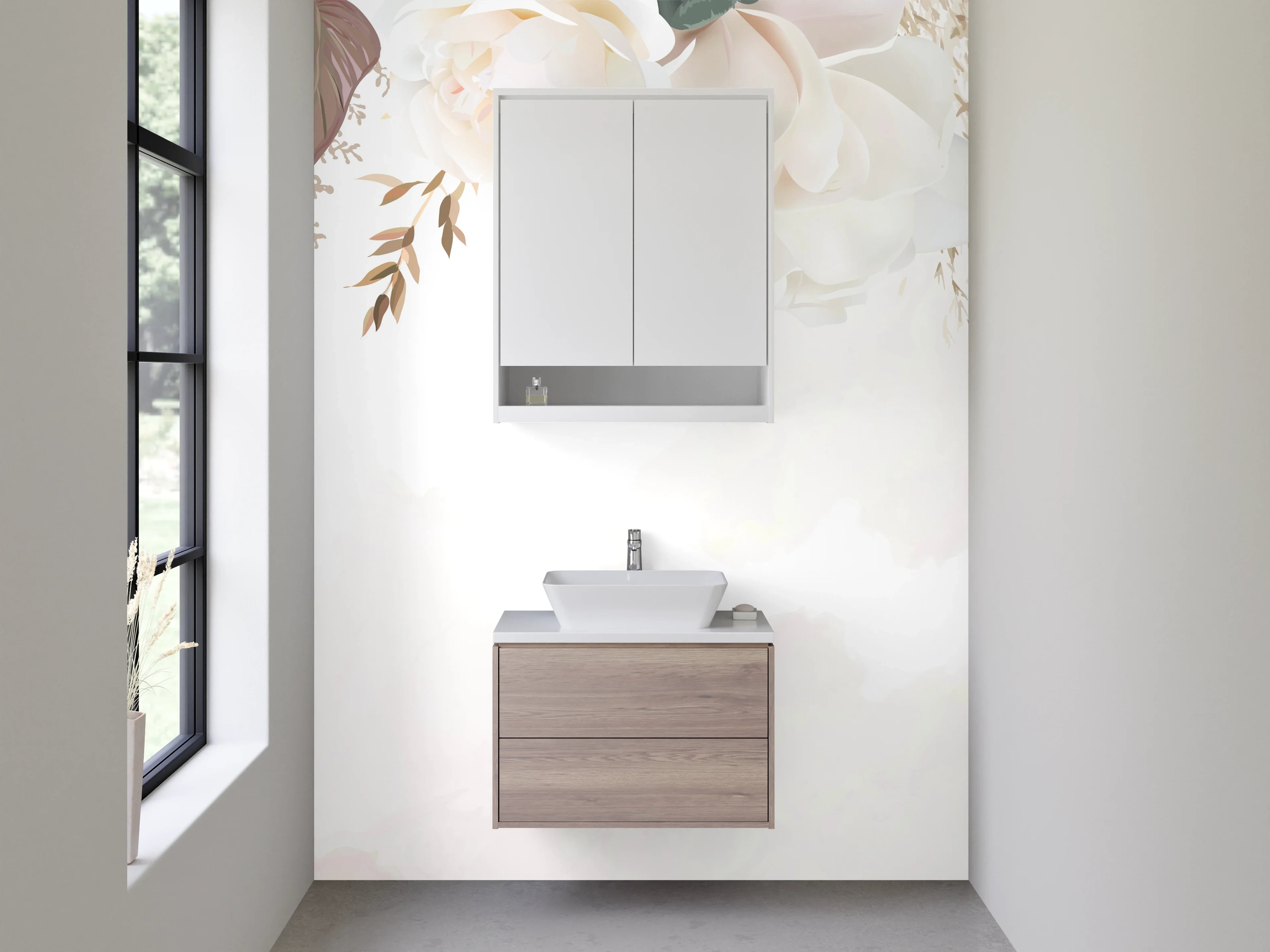 Waschbecken-Rückwand - Elegante florale Aquarellkunst Weiß Beige