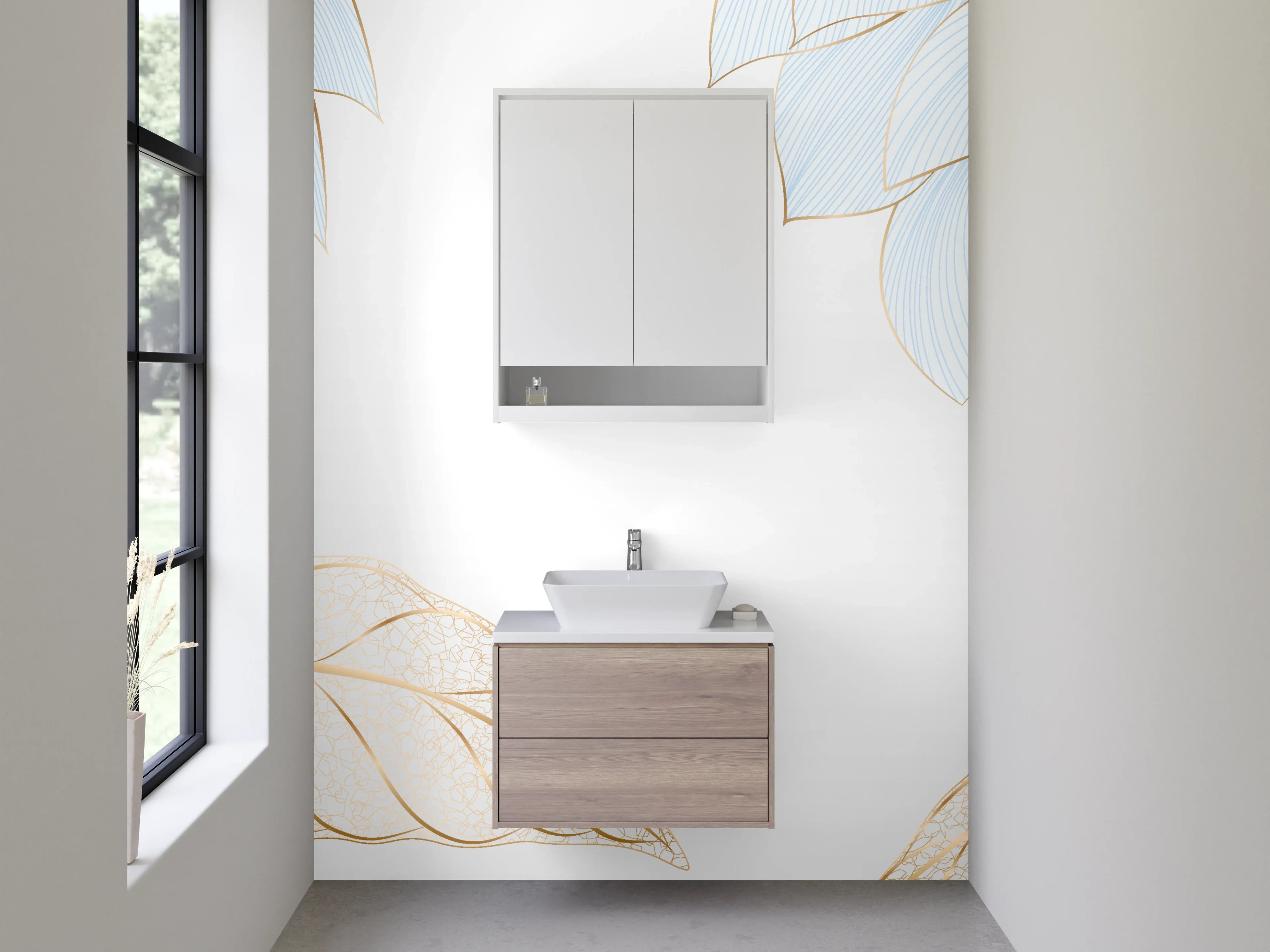 Waschbecken-Rückwand - Elegante goldene Blumen Illustration