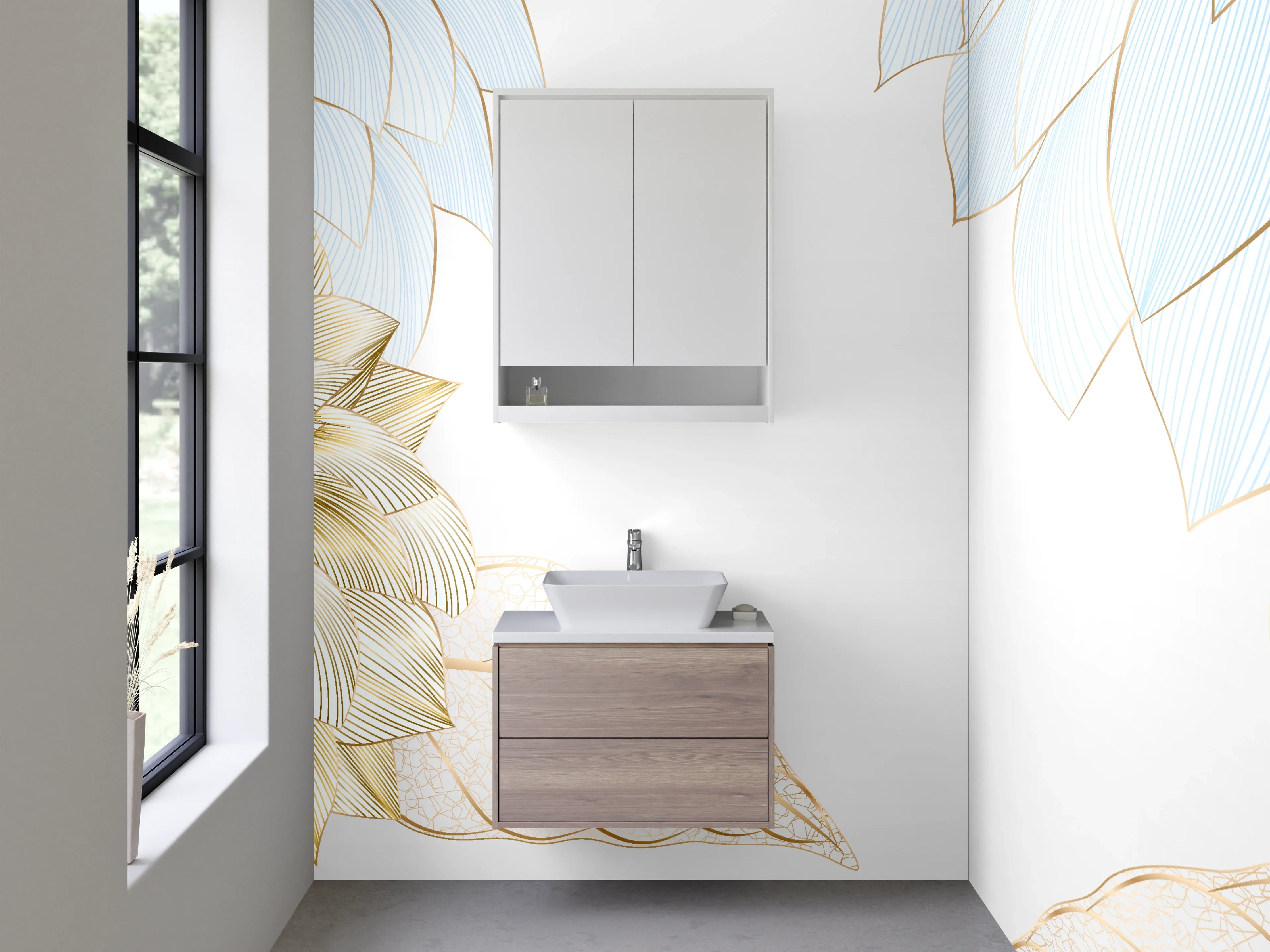 Waschbecken-Rückwand - Elegante goldene Blumen Illustration