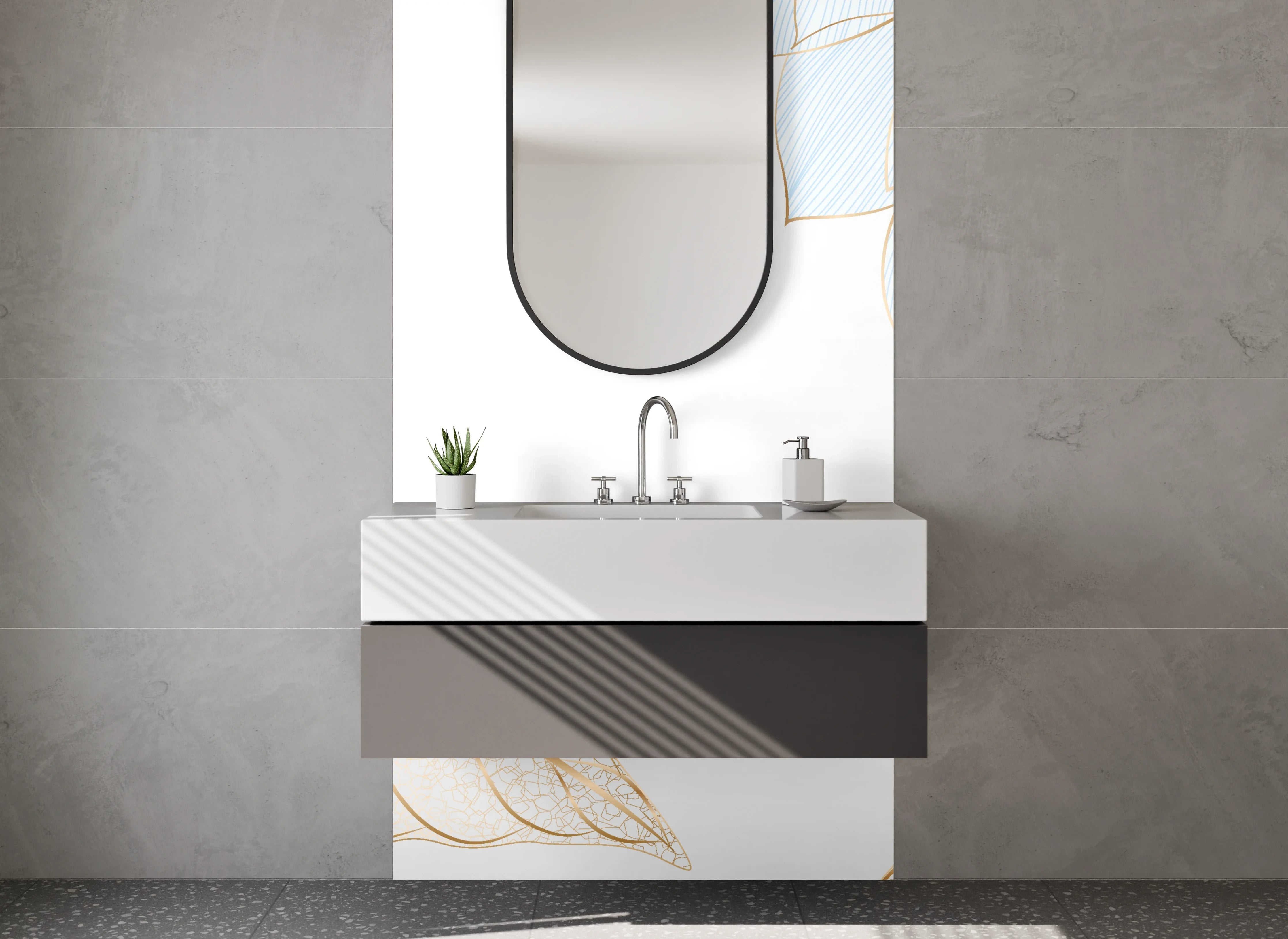 Waschbecken-Rückwand - Elegante goldene Blumen Illustration