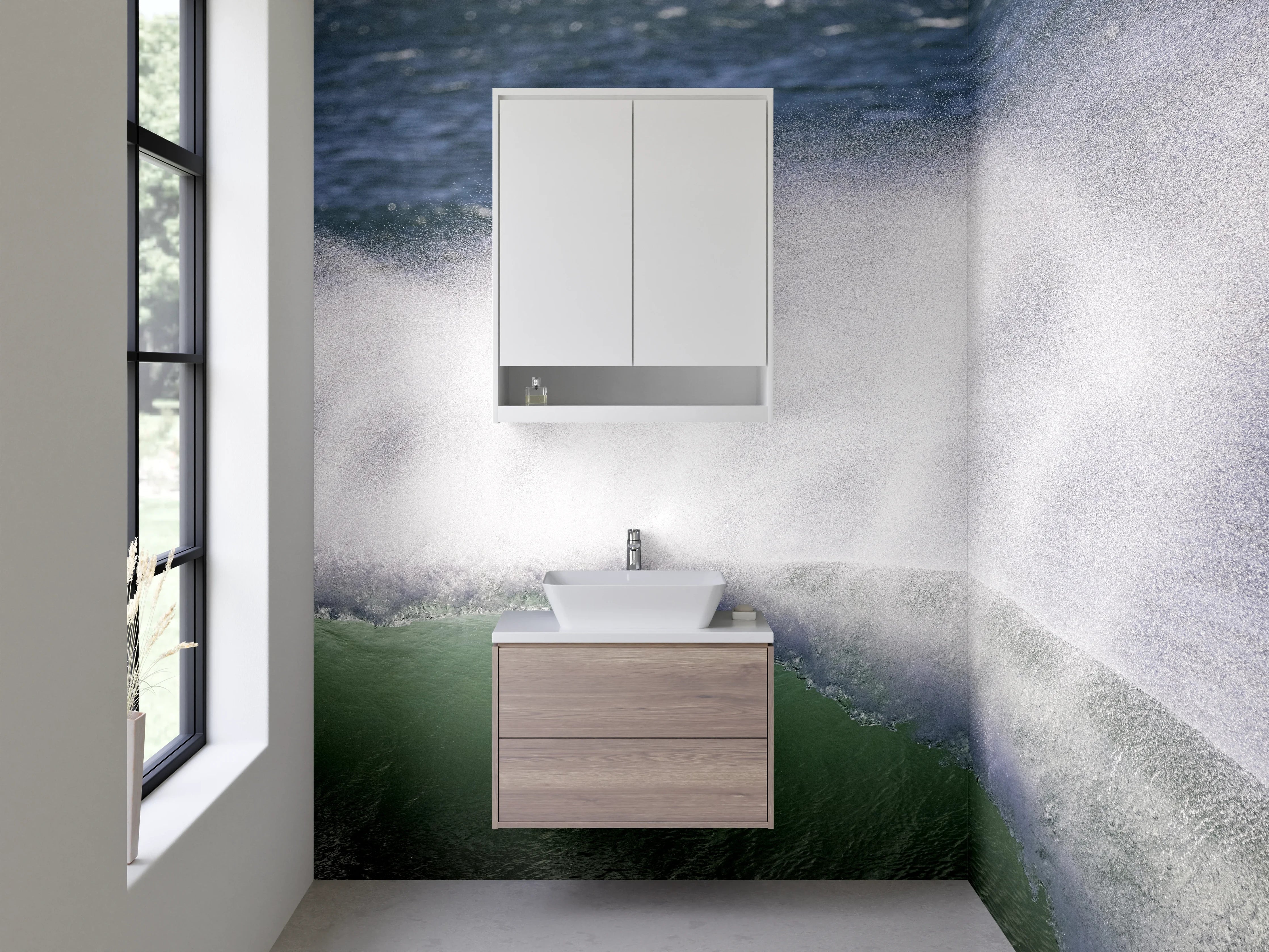 Waschbecken-Rückwand - Elegante graue Wandpaneele für dein Bad