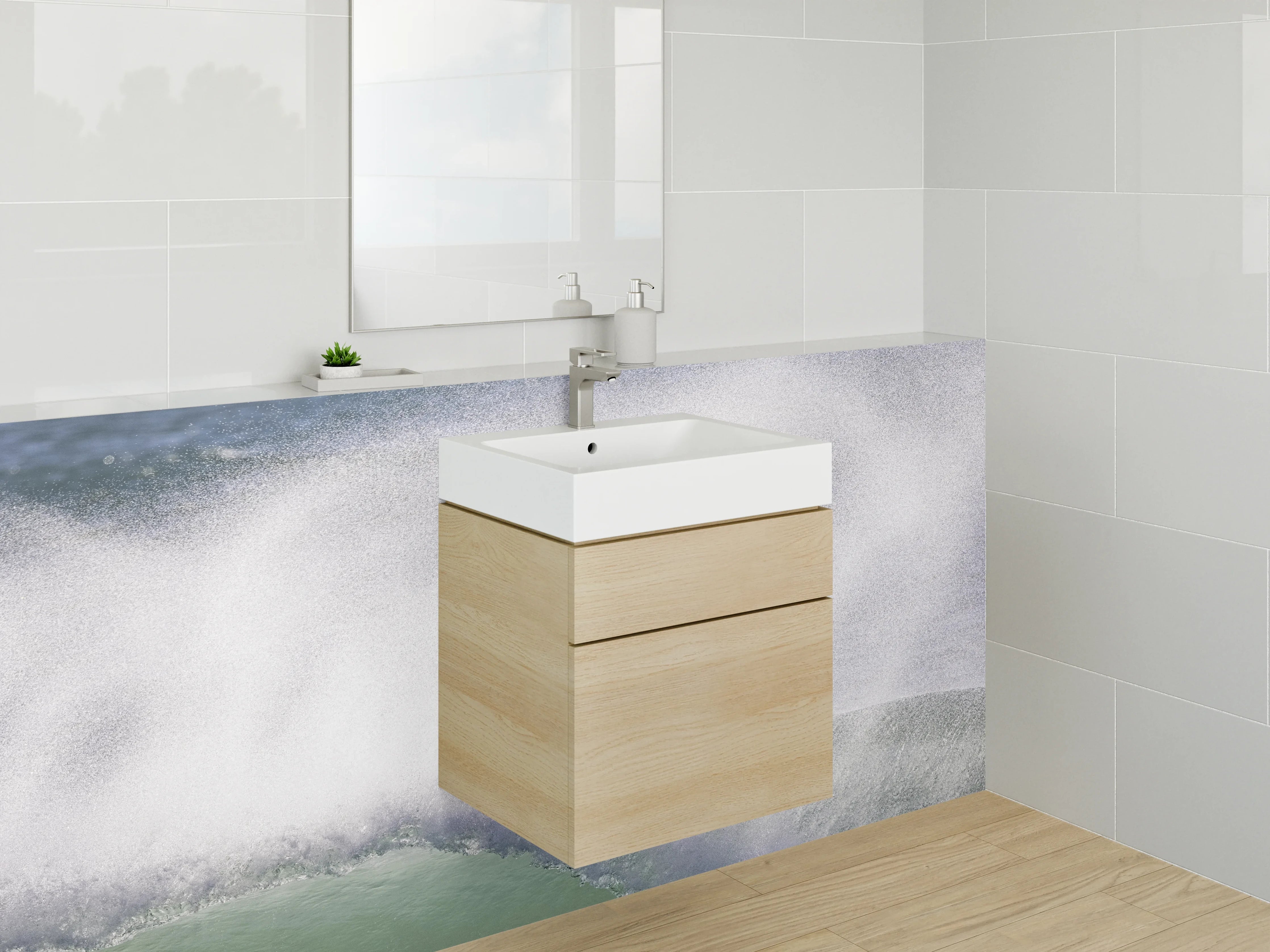 Waschbecken-Rückwand - Elegante graue Wandpaneele für dein Bad