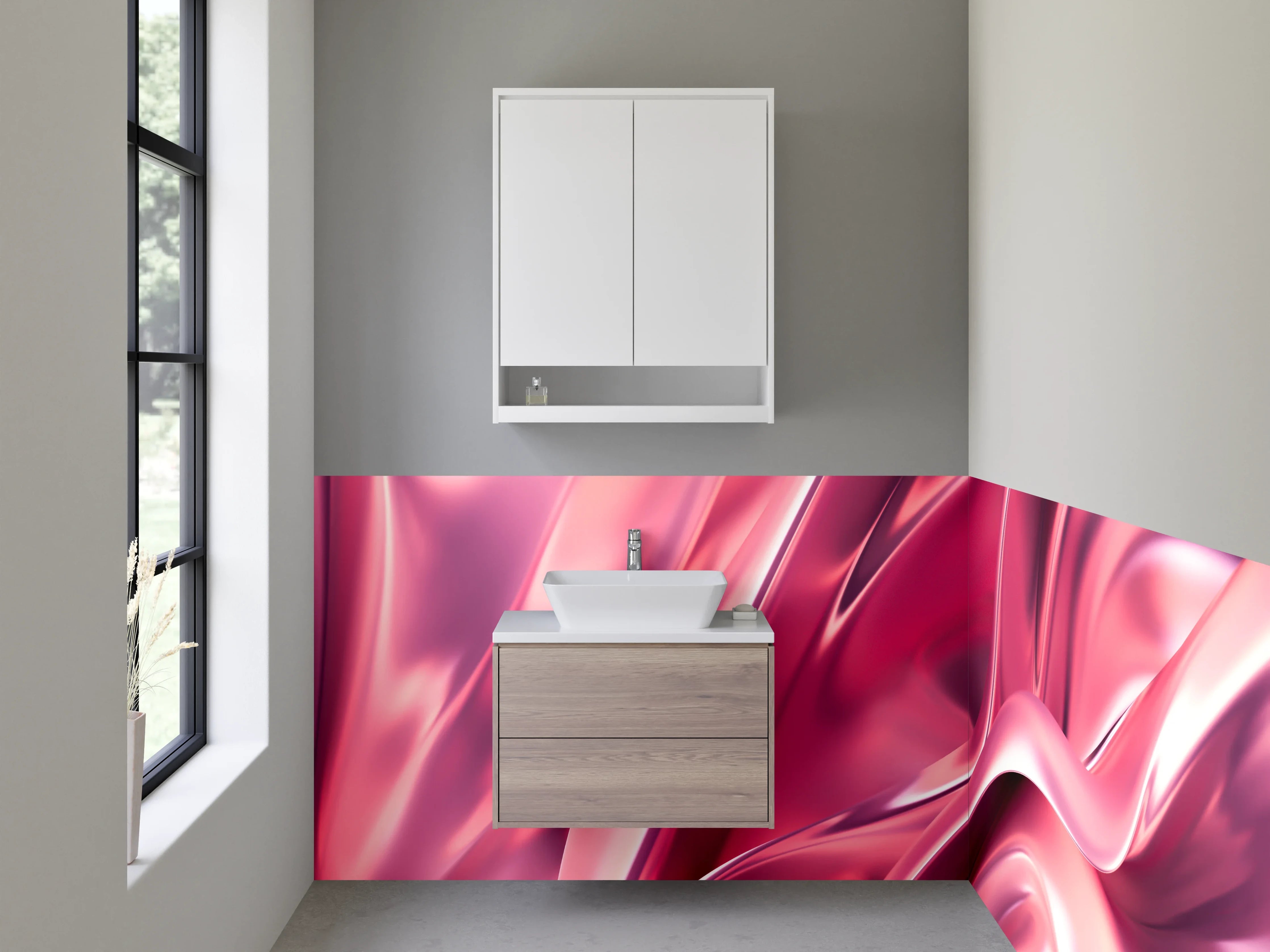 Waschbecken-Rückwand - Elegante rosa abstrakte Metallic-Wellen