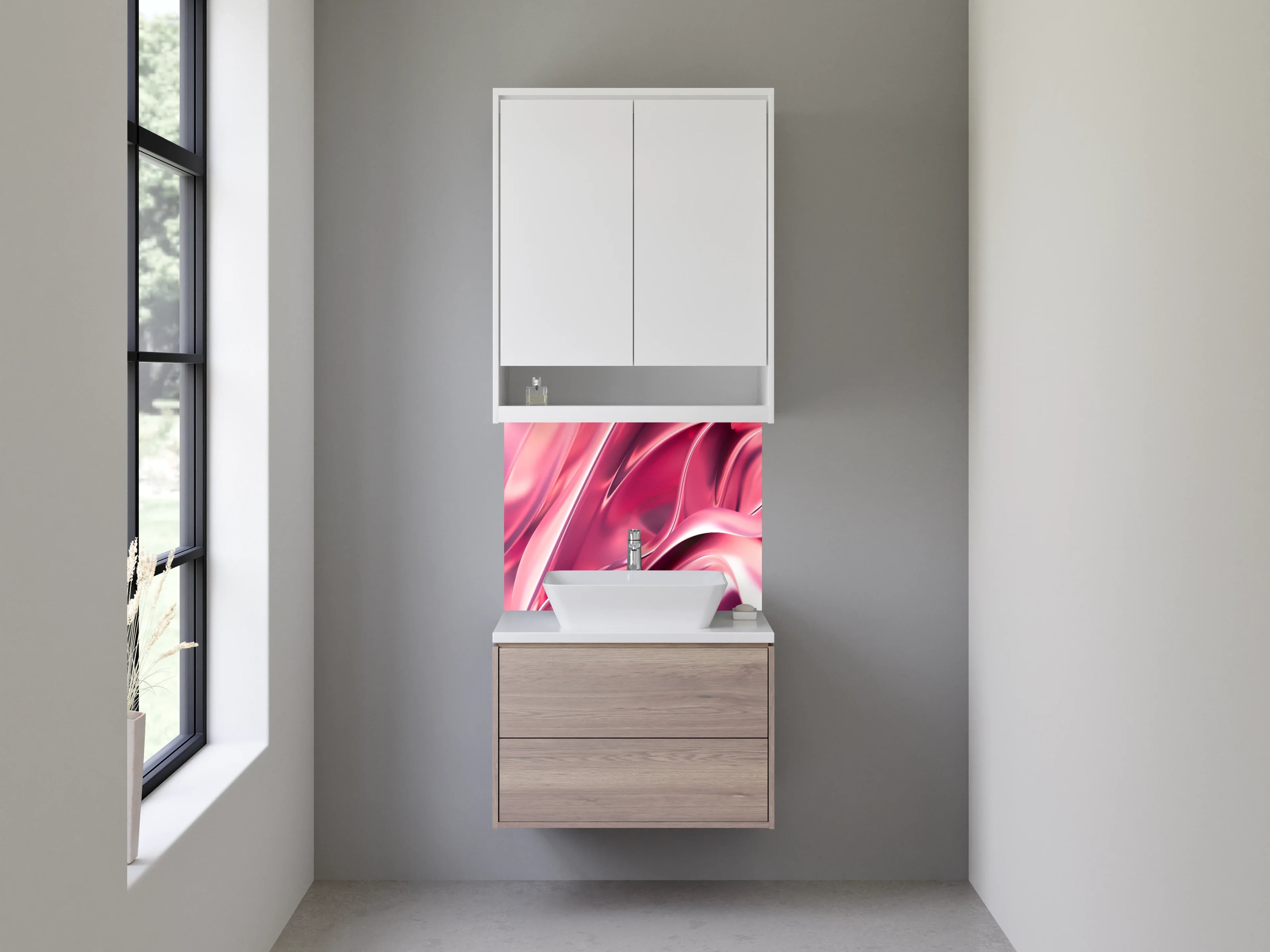 Waschbecken-Rückwand - Elegante rosa abstrakte Metallic-Wellen