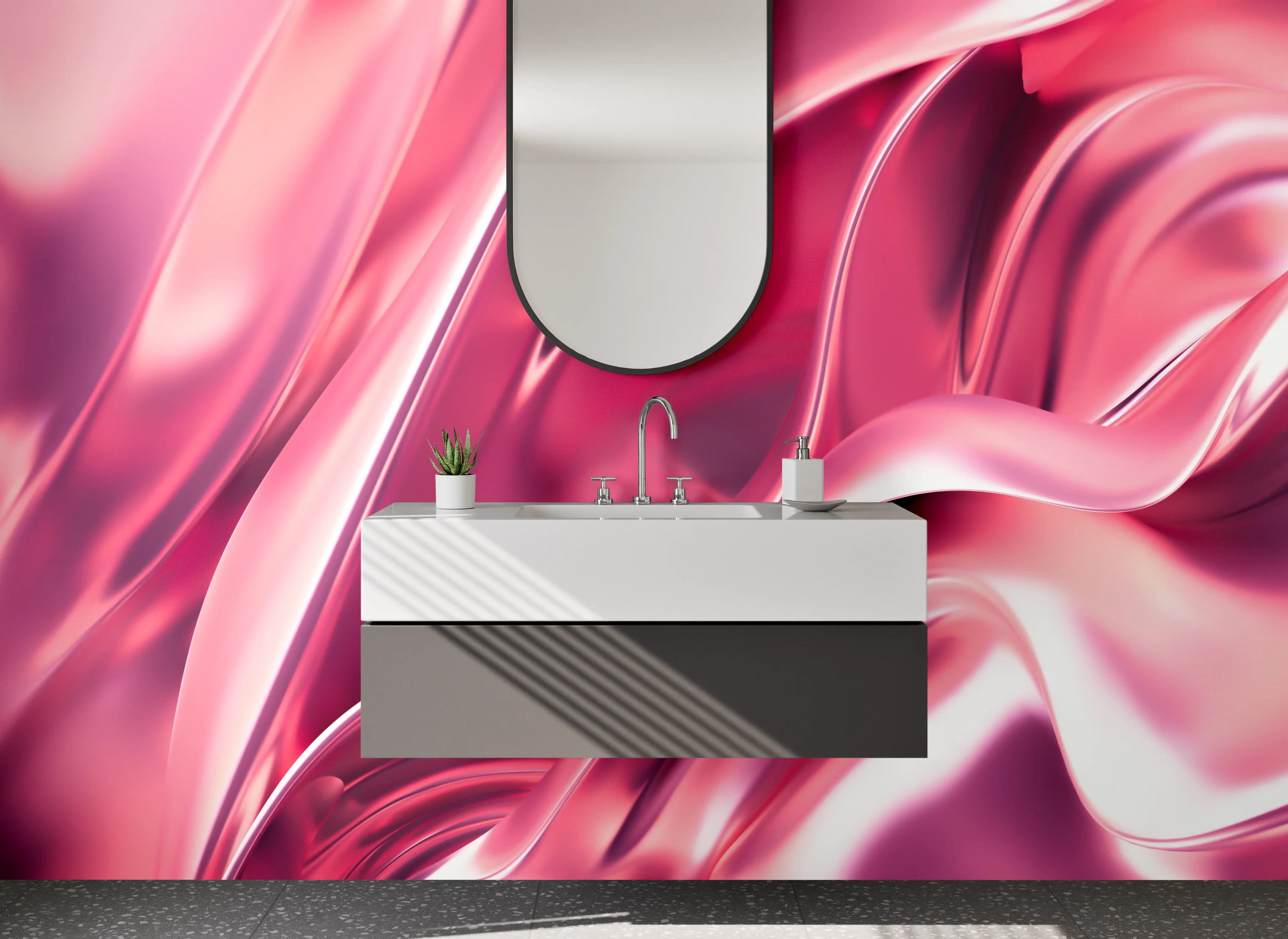 Waschbecken-Rückwand - Elegante rosa abstrakte Metallic-Wellen