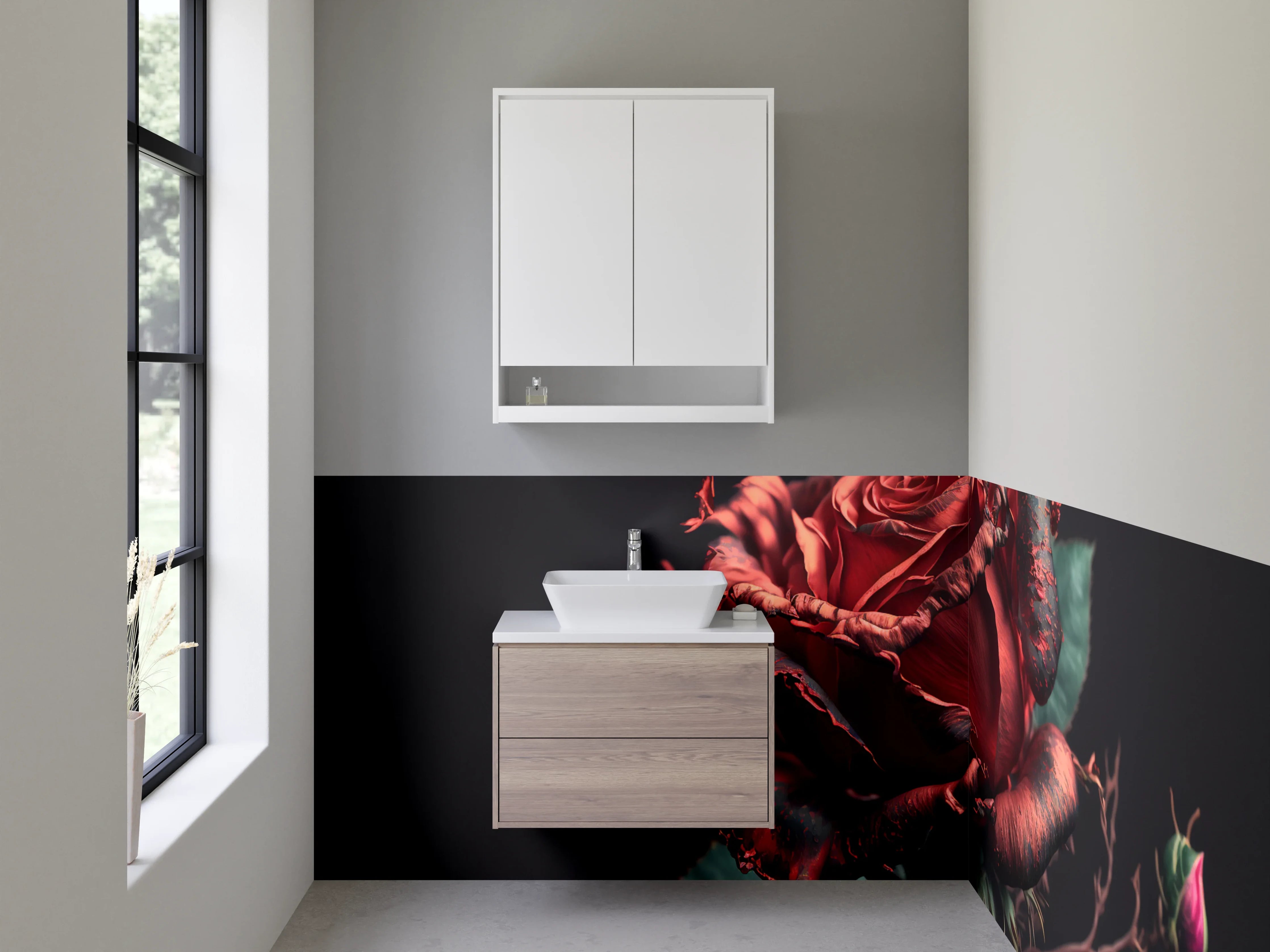 Waschbecken-Rückwand - Elegante rote Rose auf dunklem Hintergrund