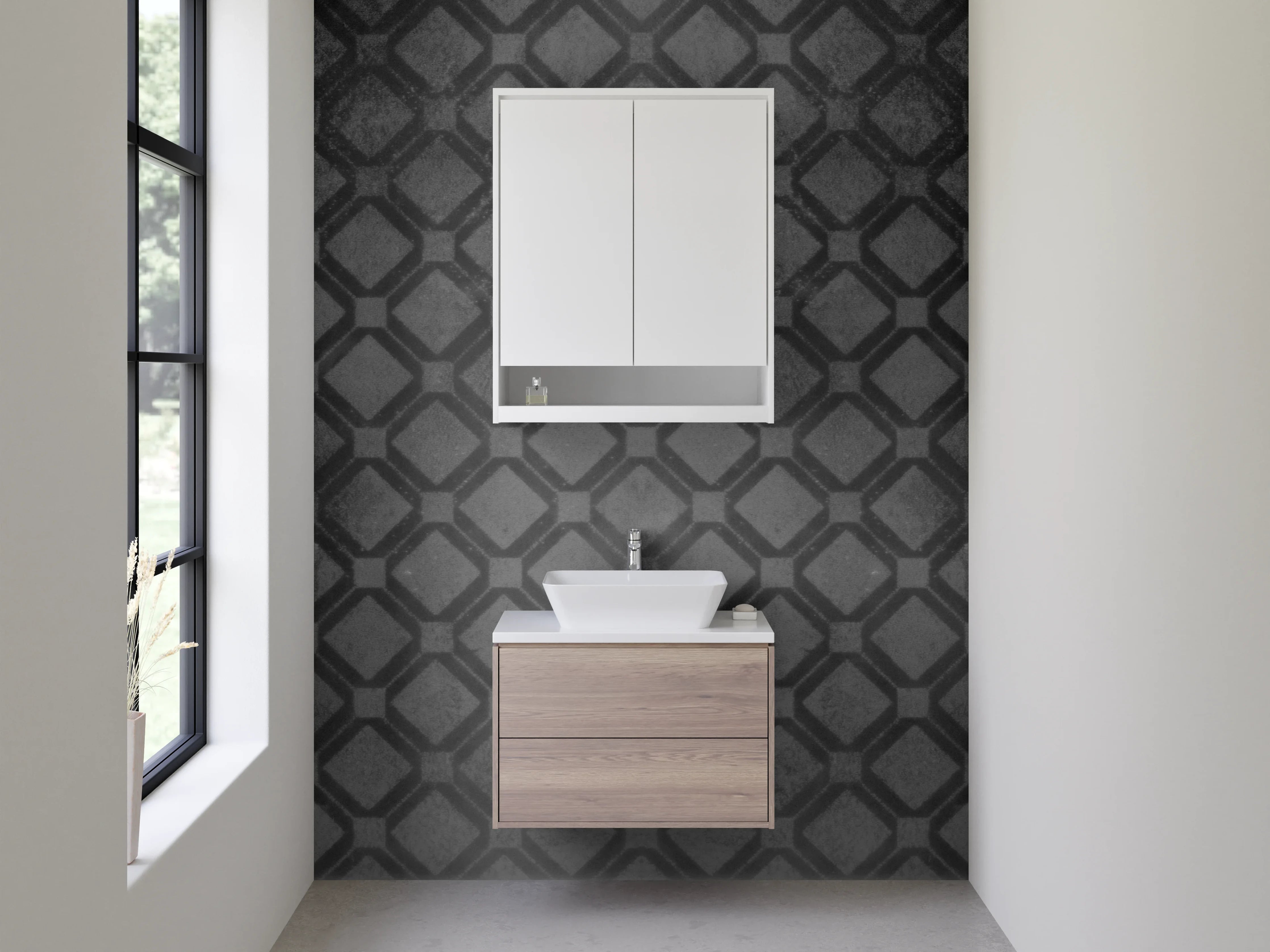 Waschbecken-Rückwand - Elegante schwarze Diamant-Muster Wand