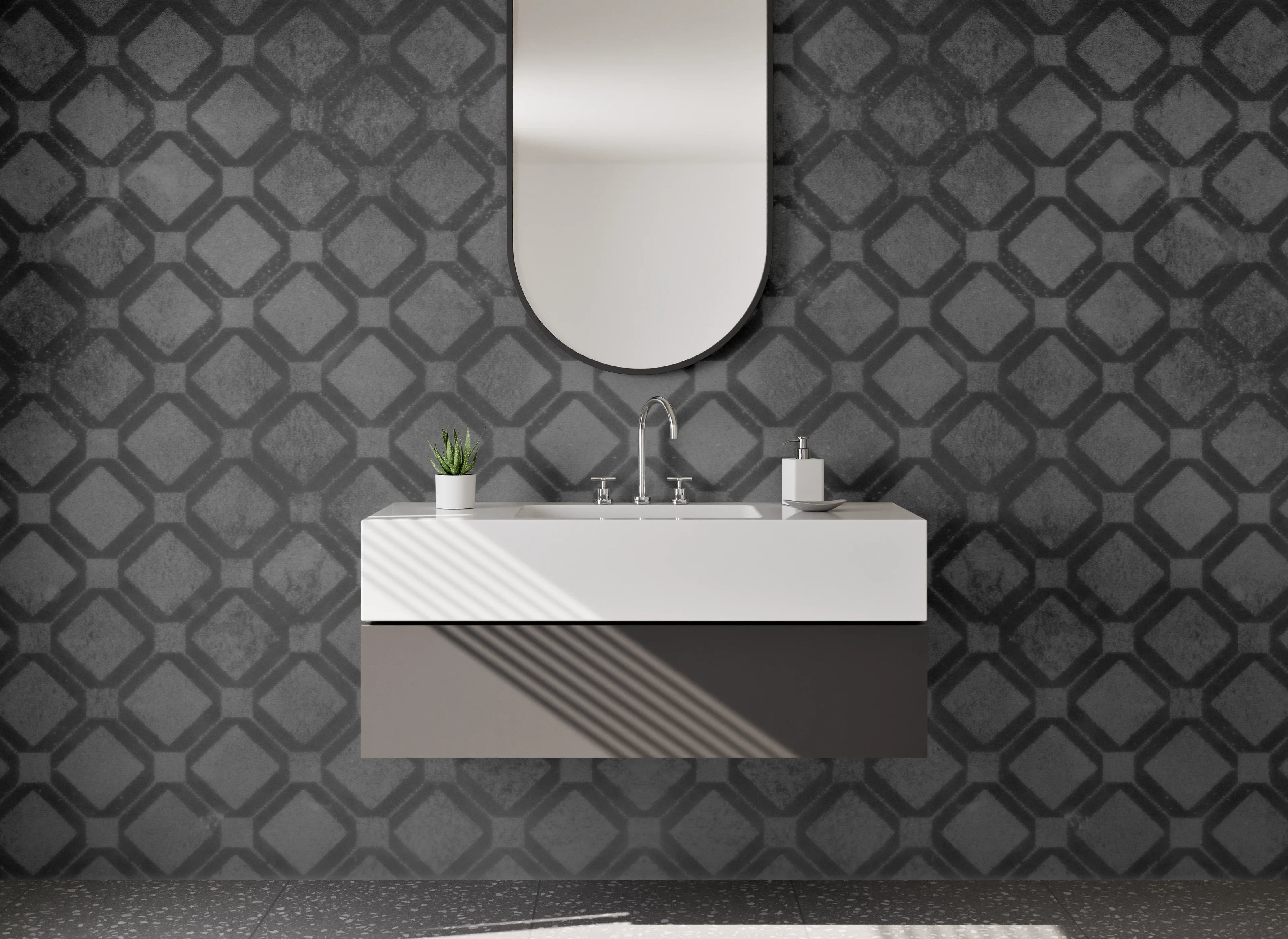 Waschbecken-Rückwand - Elegante schwarze Diamant-Muster Wand