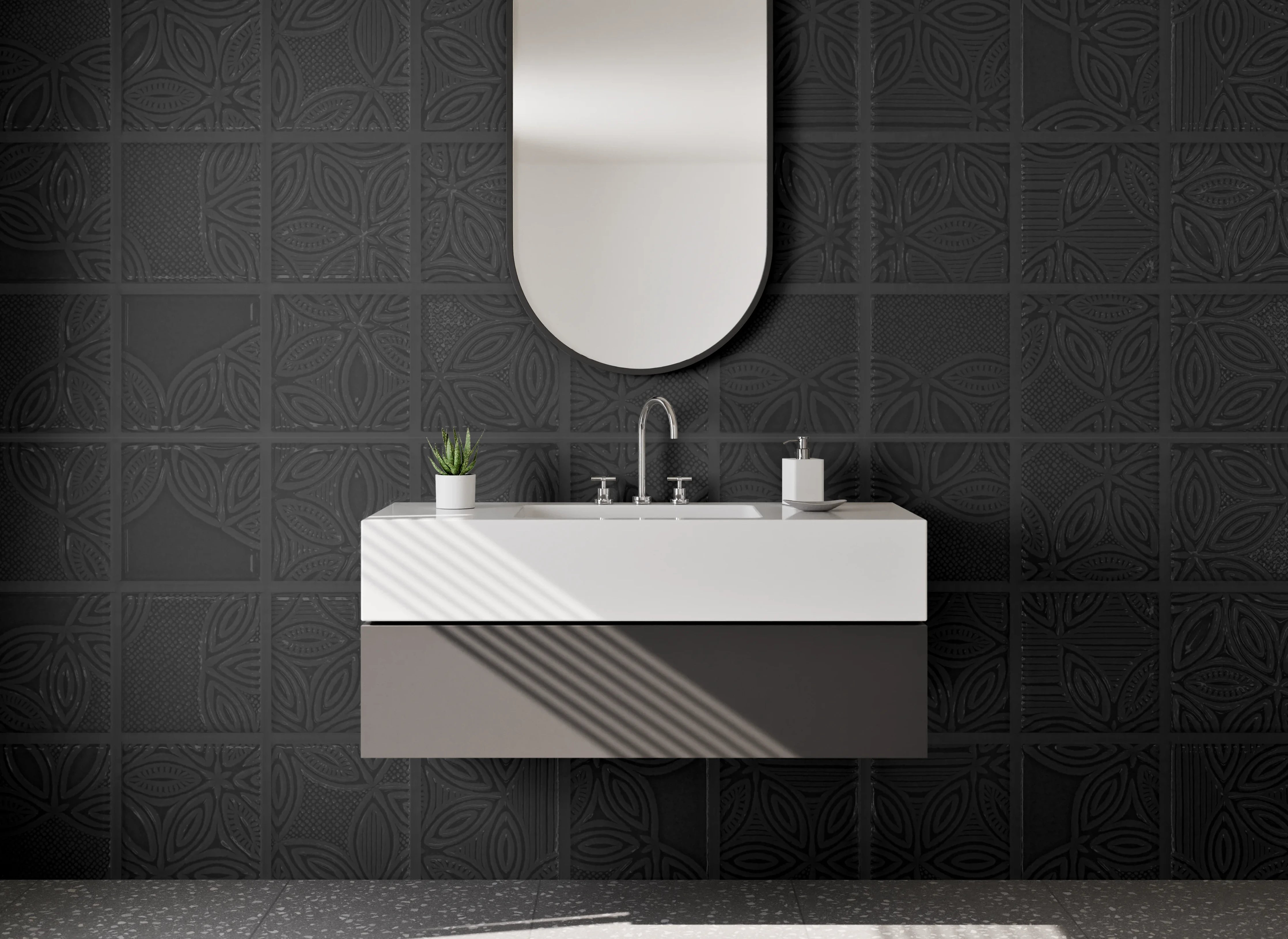 Waschbecken-Rückwand - Elegante schwarze Fliesenstruktur