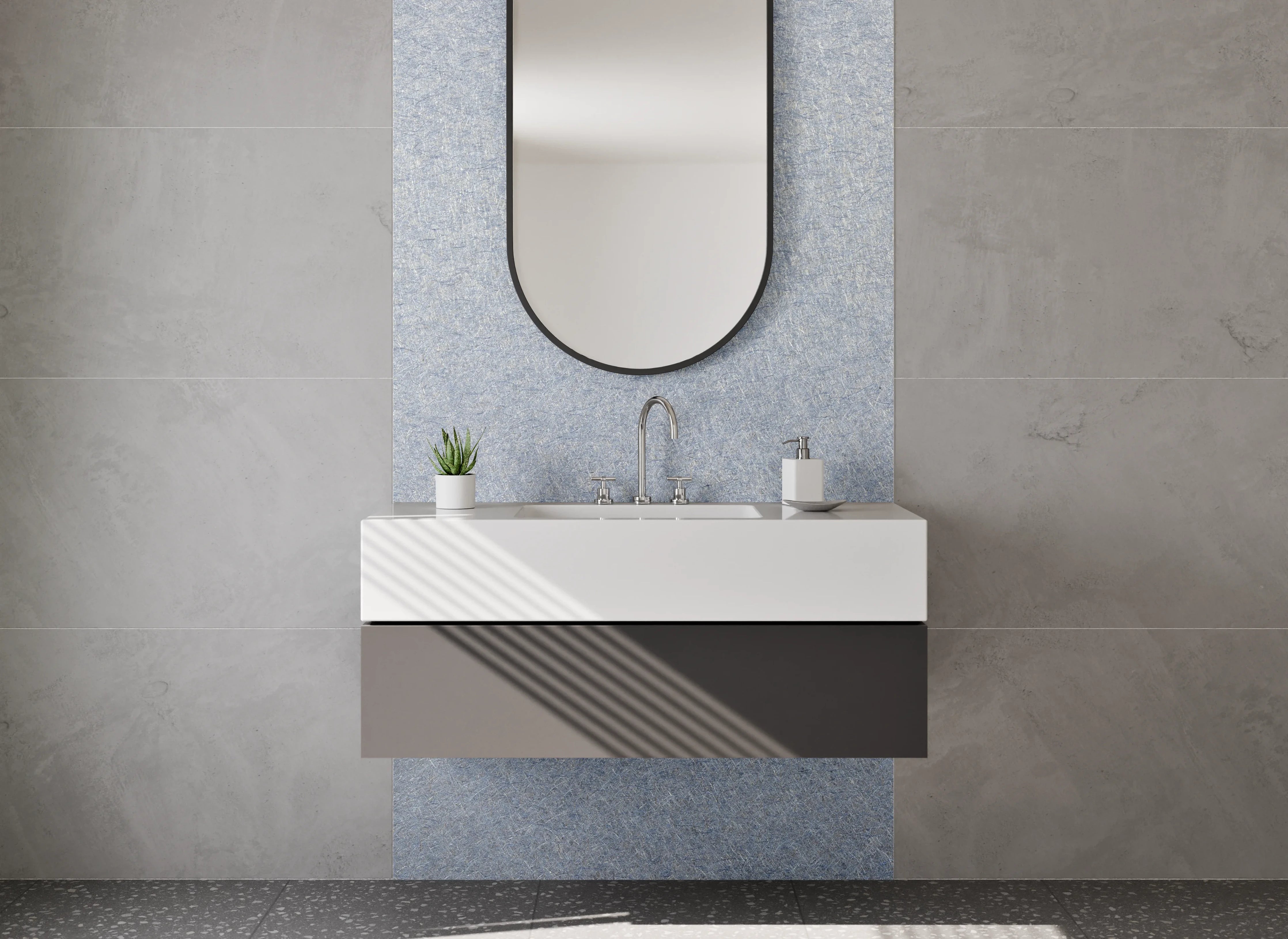Waschbecken-Rückwand - Elegante silber-graue Struktur Oberfläche