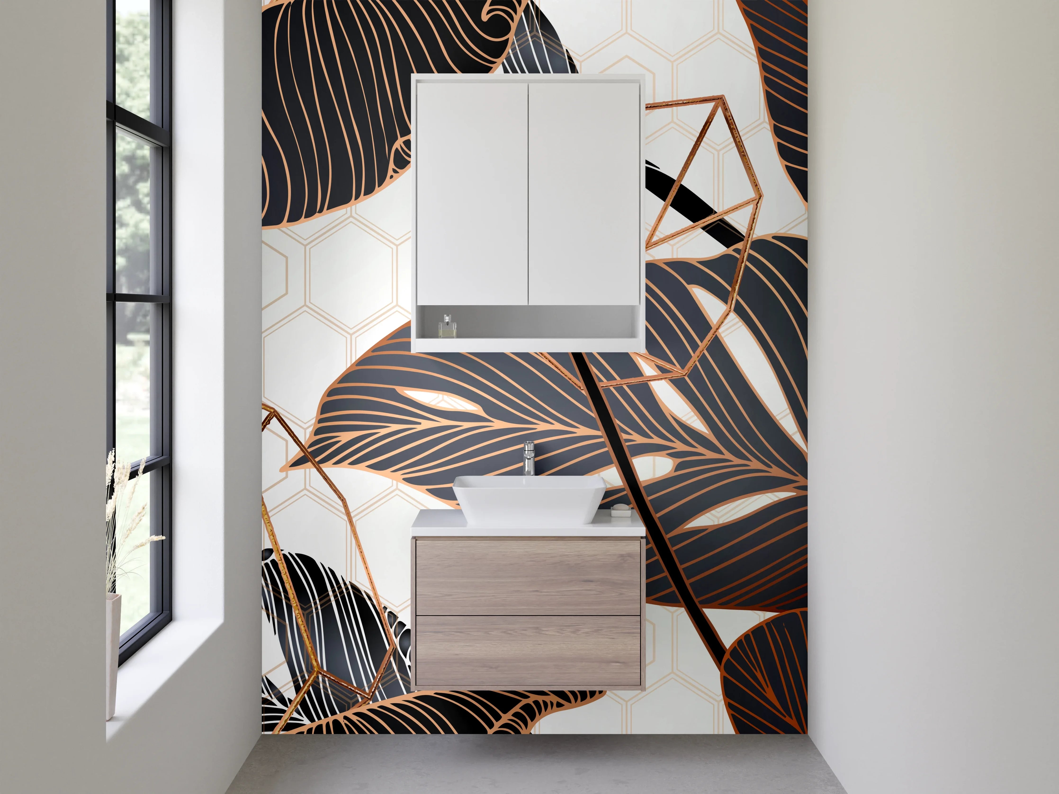 Waschbecken-Rückwand - Elegante tropische Blätter-Optik