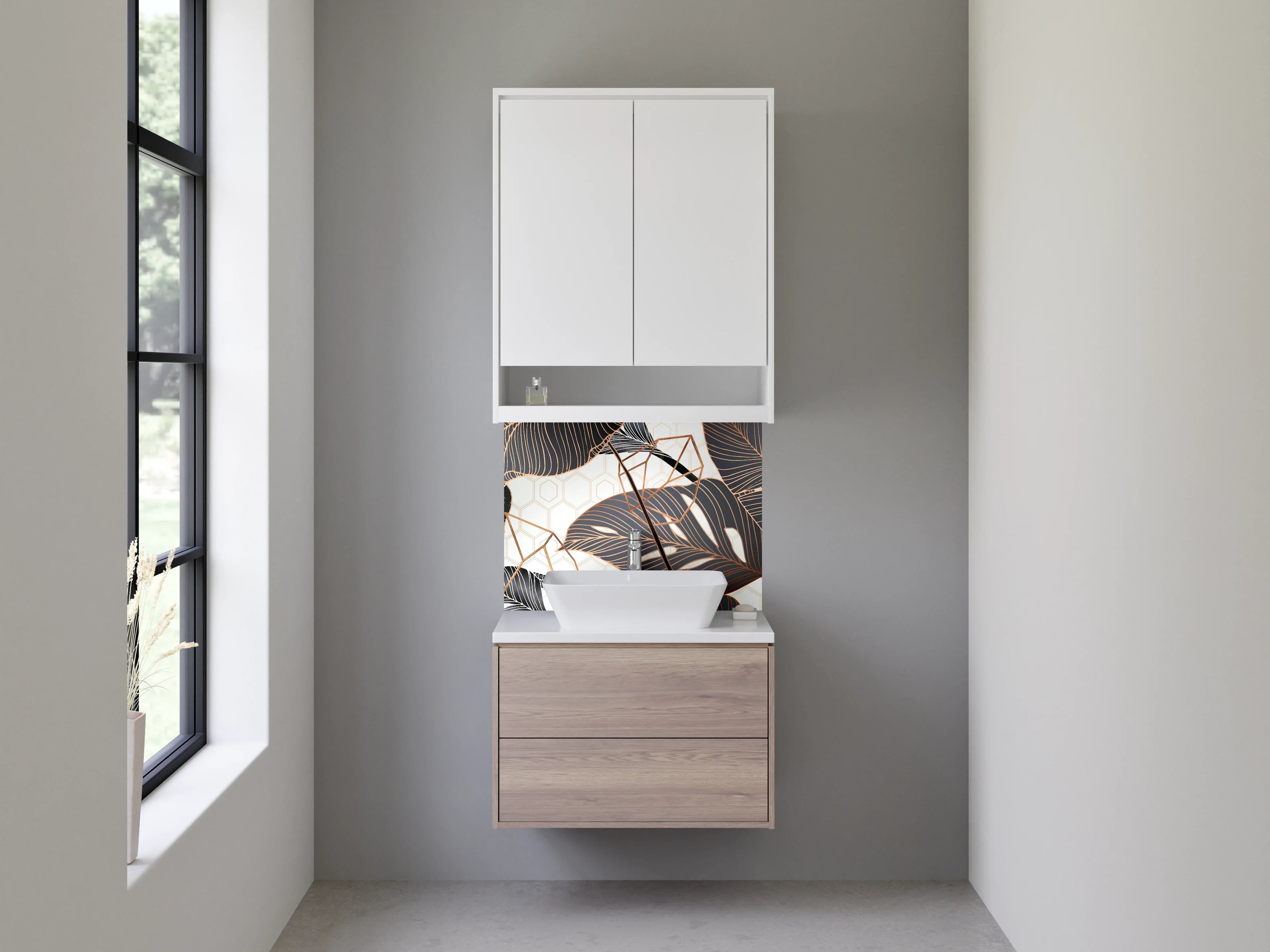 Waschbecken-Rückwand - Elegante tropische Blätter-Optik