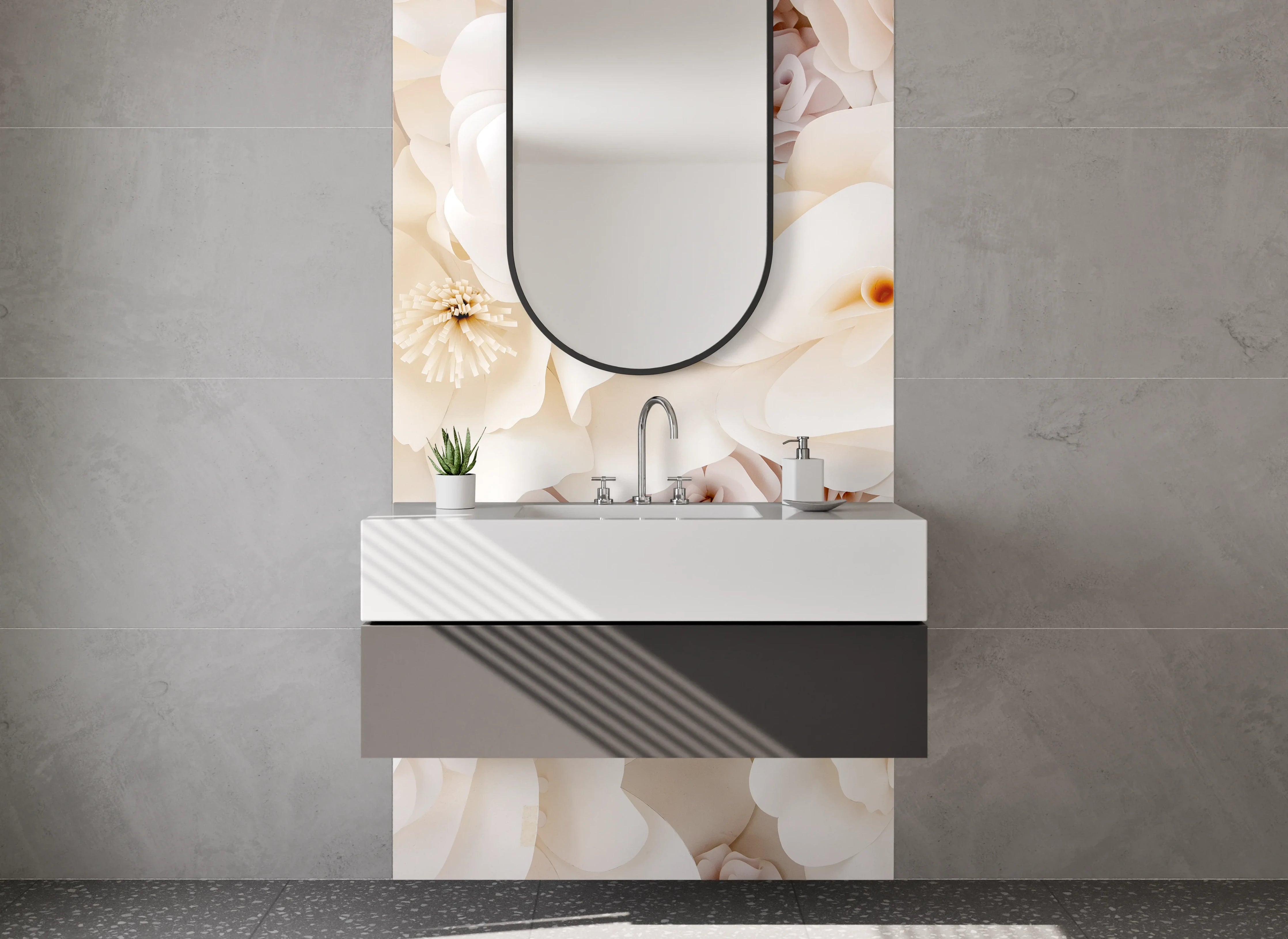 Waschbecken-Rückwand - Elegante weiße Blumenpracht Fototapete