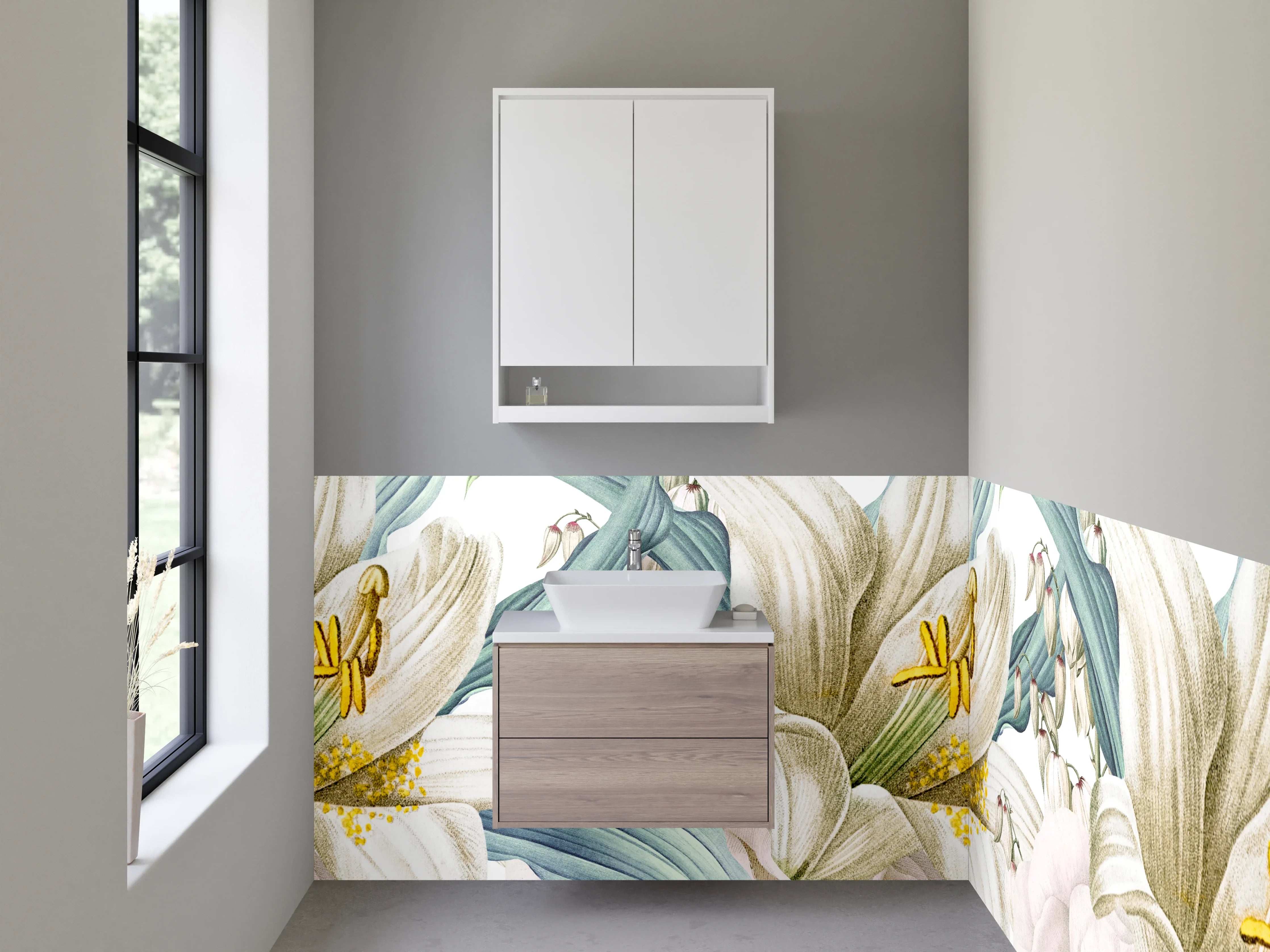 Waschbecken-Rückwand - Elegante weiße Lilien Illustration