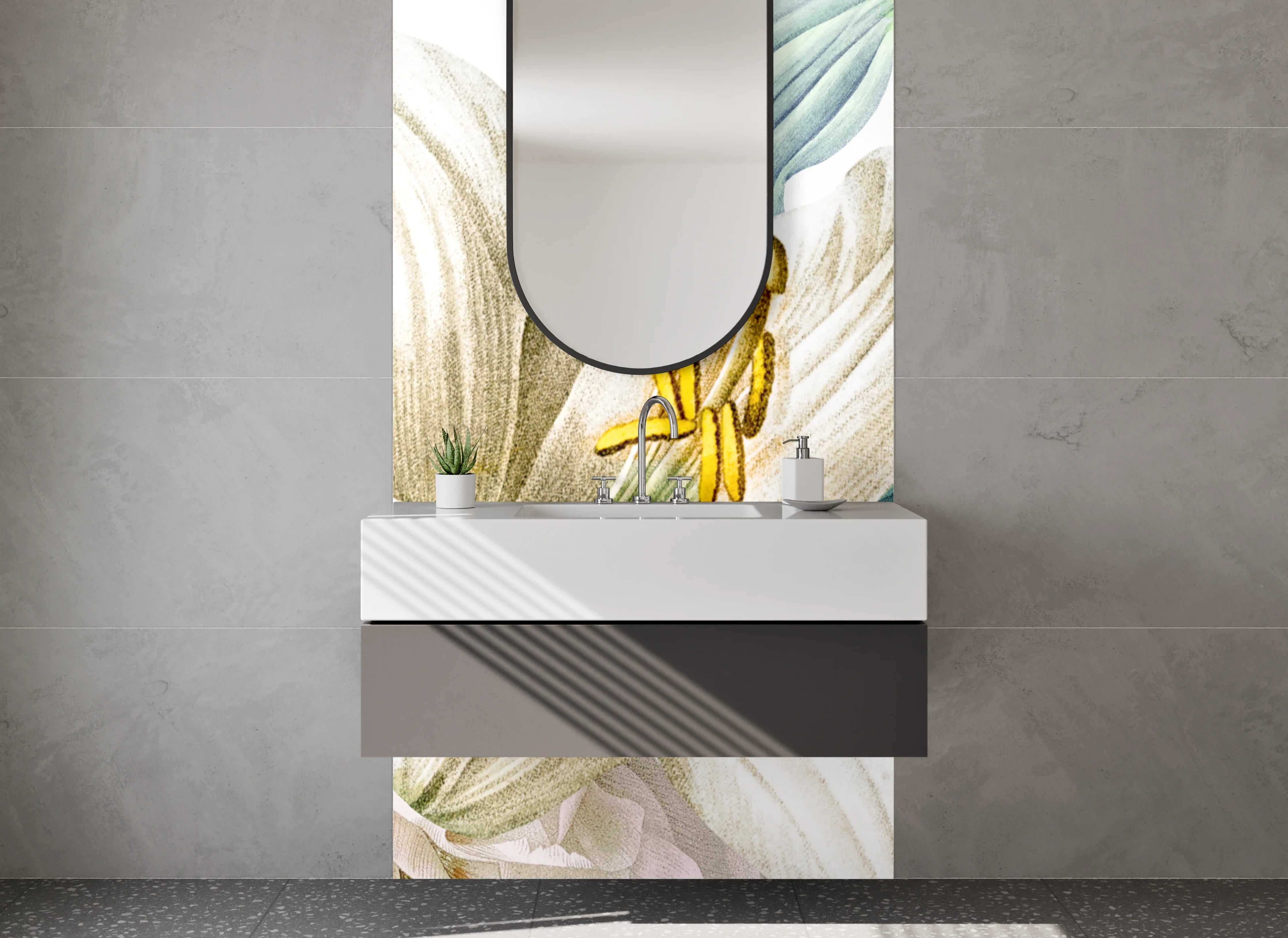 Waschbecken-Rückwand - Elegante weiße Lilien Illustration