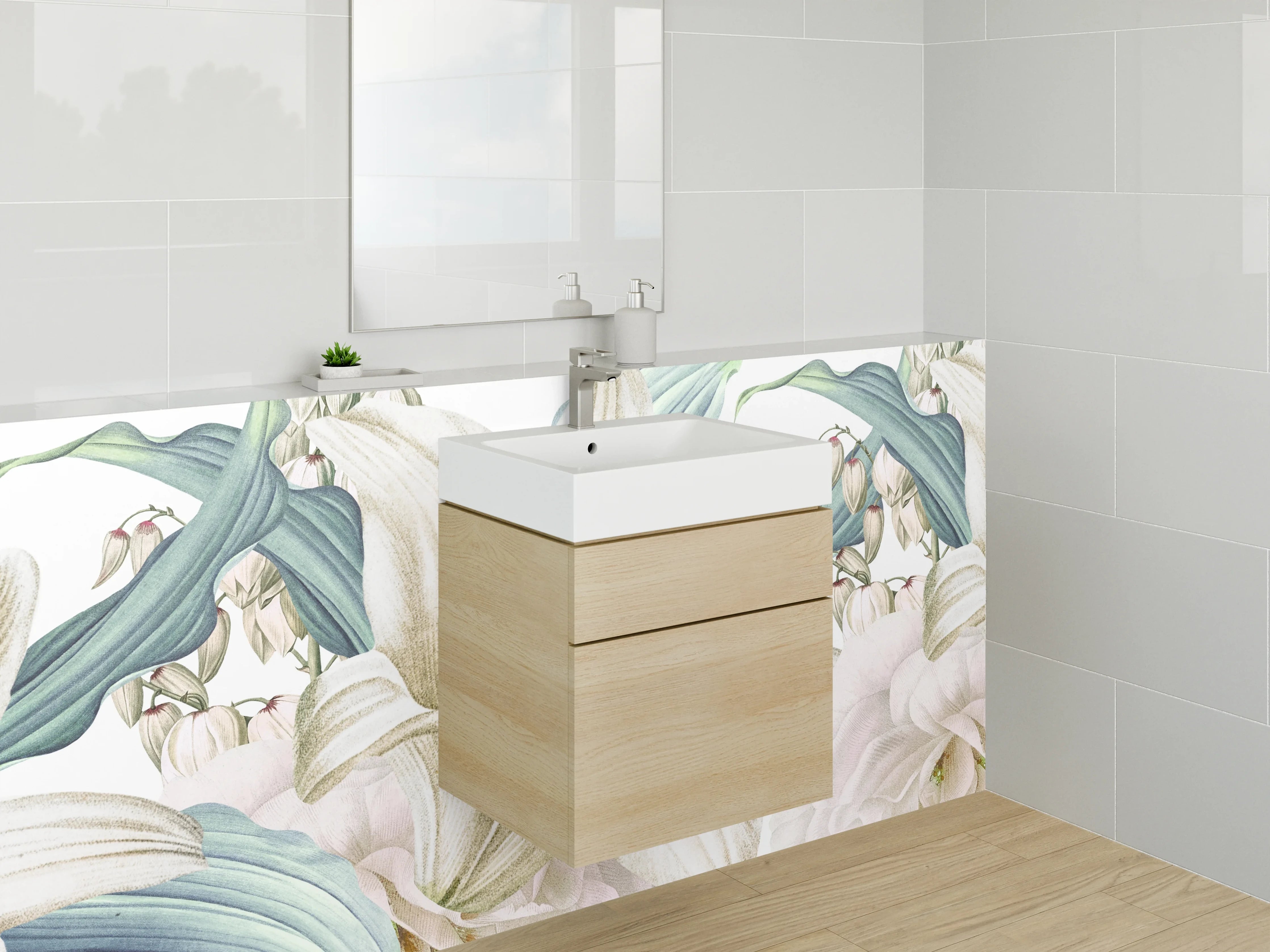 Waschbecken-Rückwand - Elegante weiße Lilien Illustration
