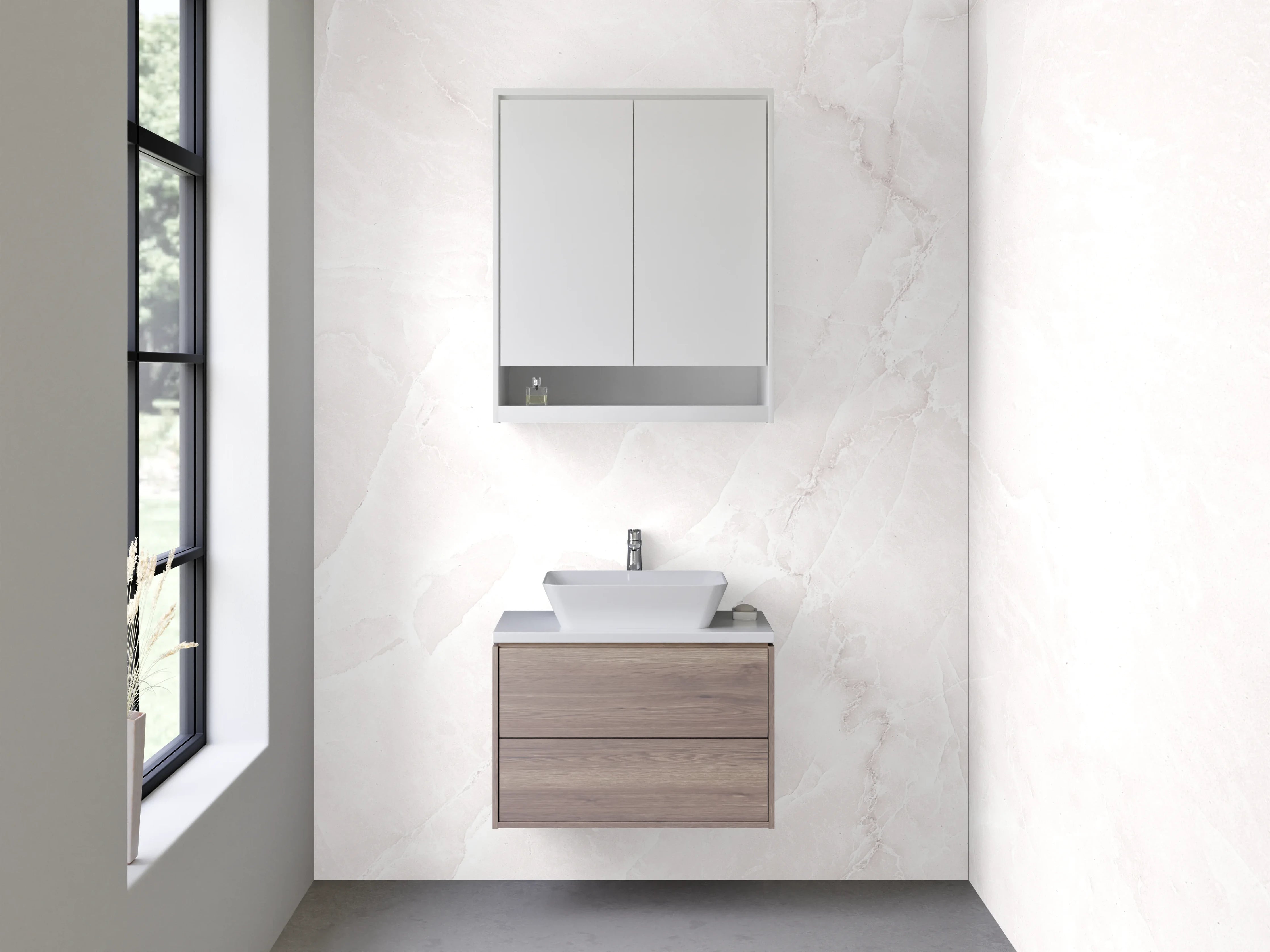 Waschbecken-Rückwand - Elegante weiße Marmor-Optik Fliese