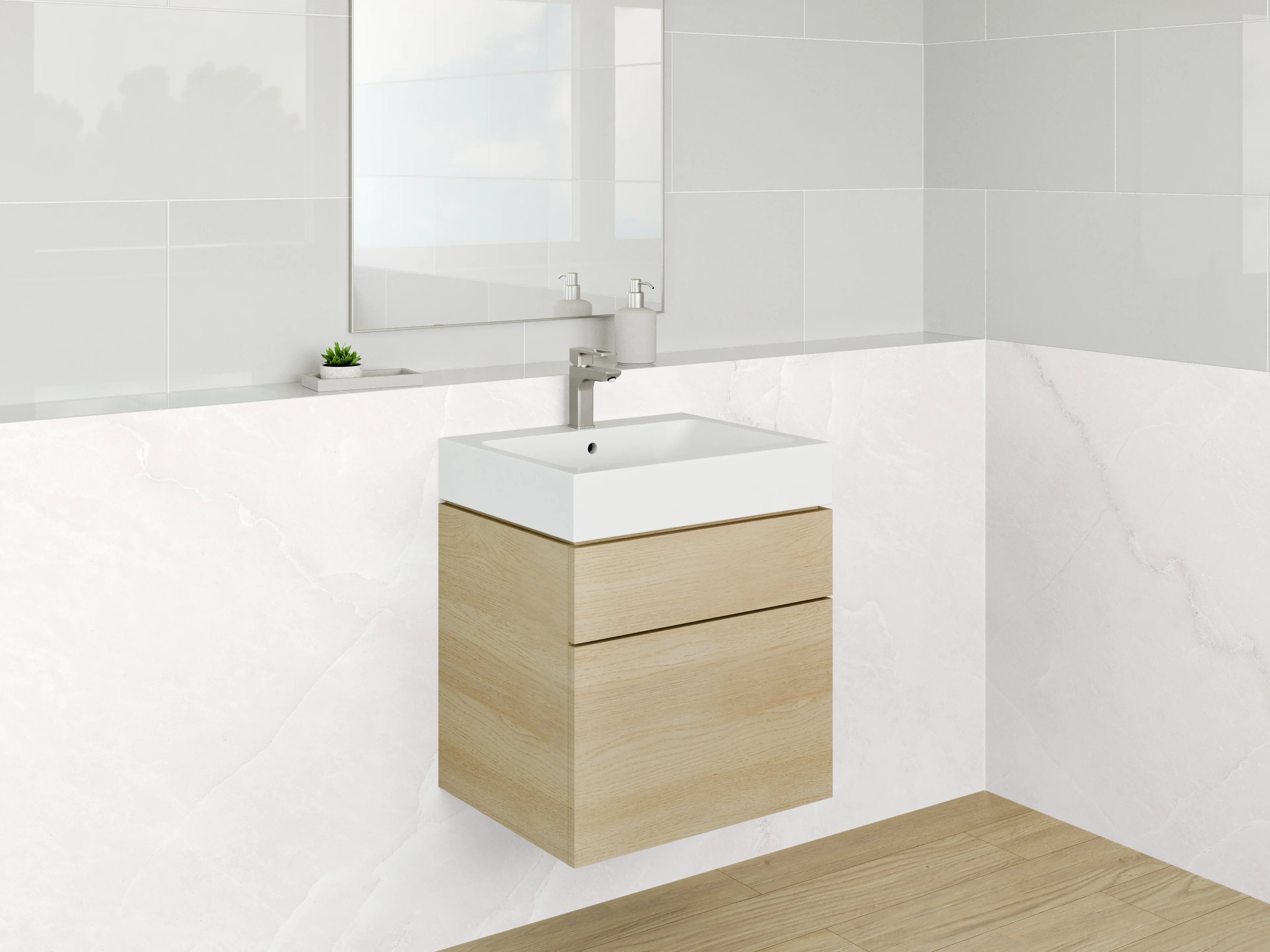 Waschbecken-Rückwand - Elegante weiße Marmor-Optik Fliese