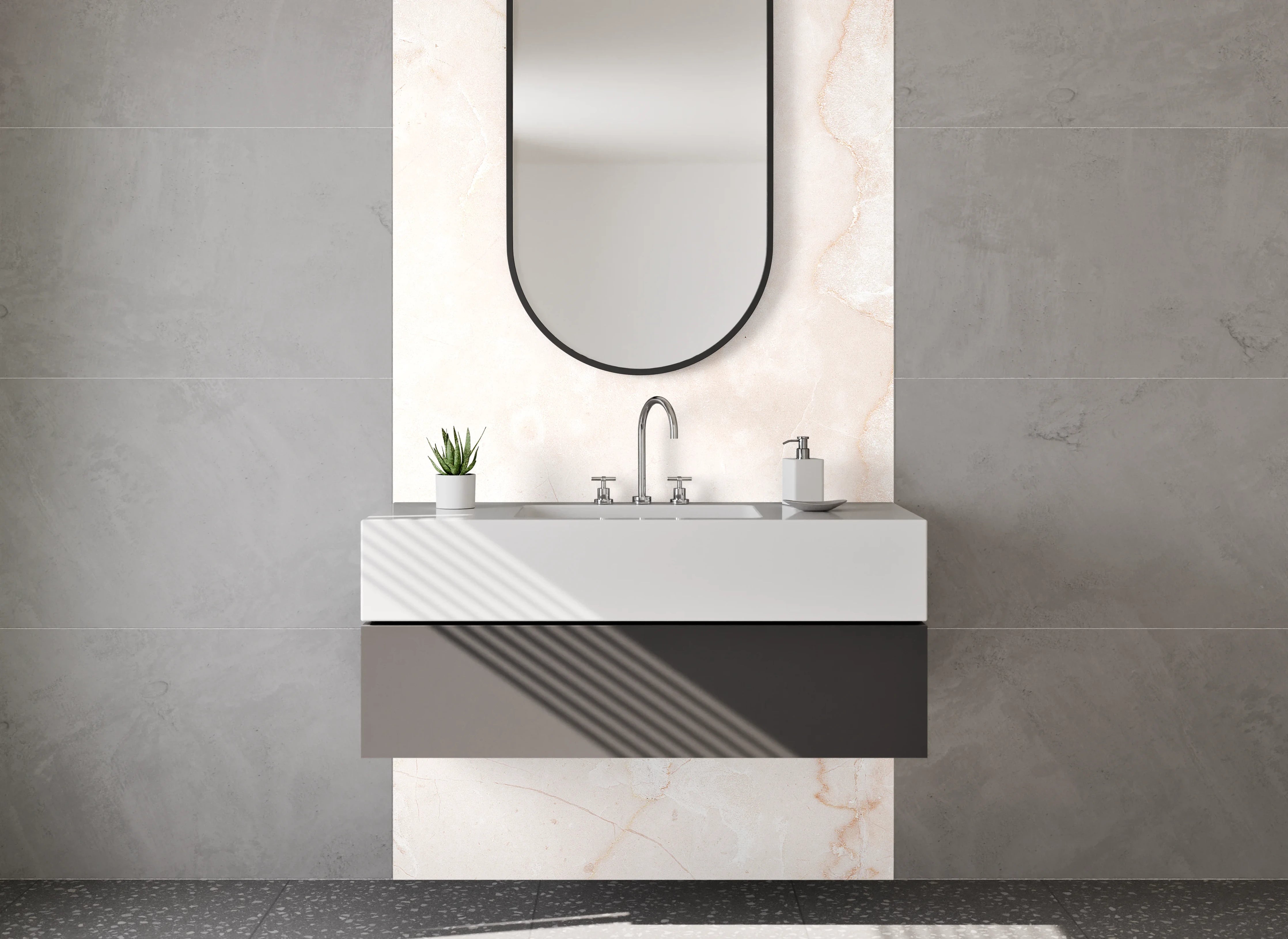 Waschbecken-Rückwand - Elegante weiße Marmoroptik Fliesen