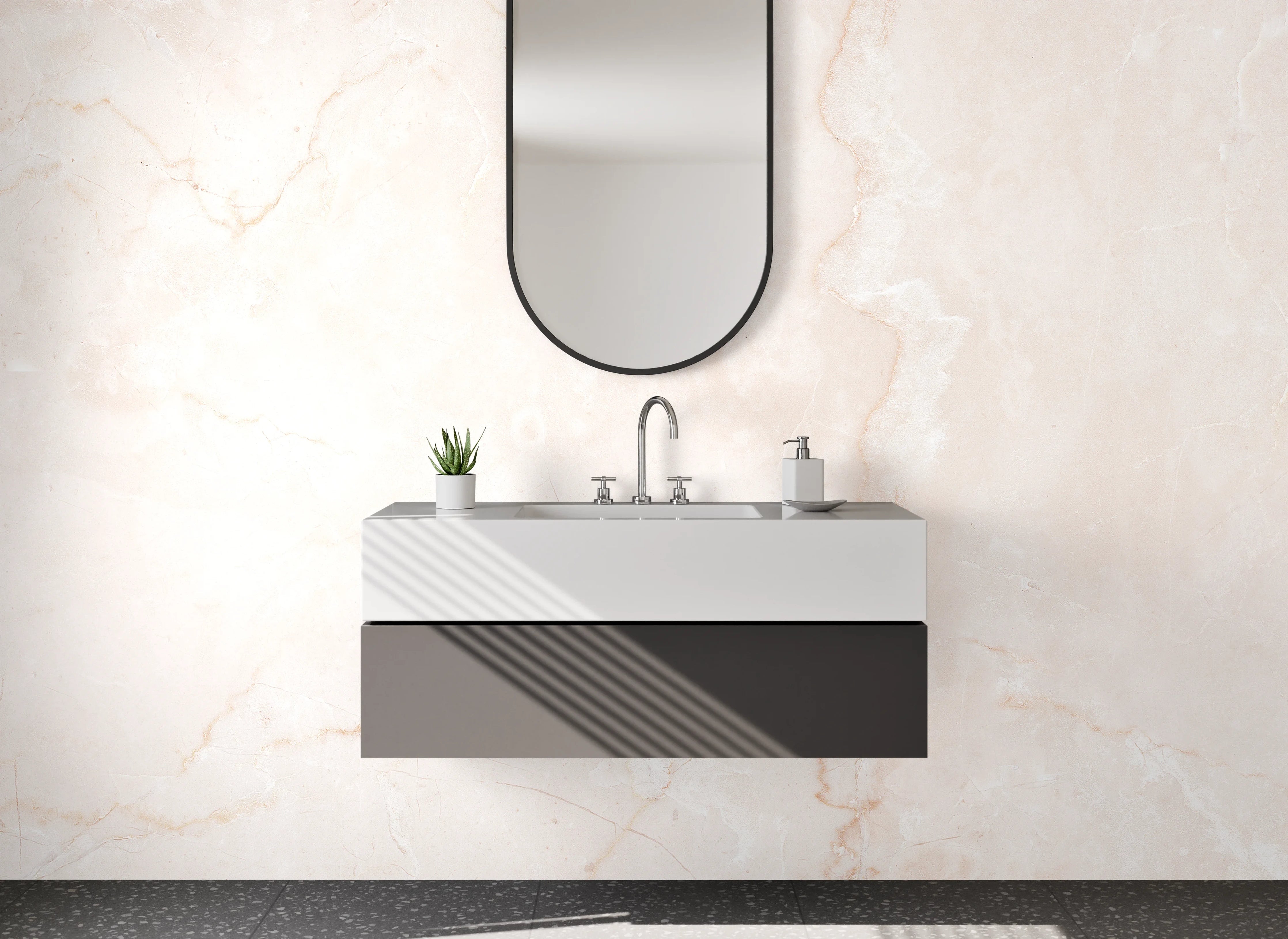 Waschbecken-Rückwand - Elegante weiße Marmoroptik Fliesen