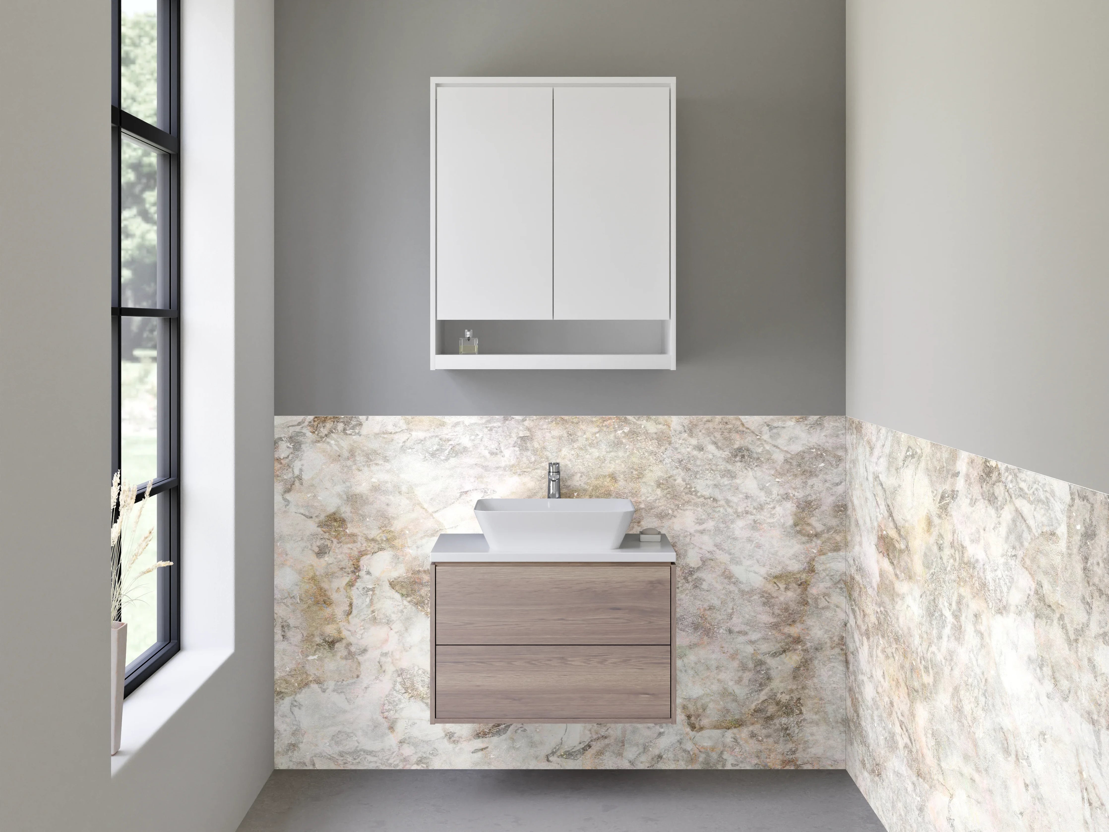 Waschbecken-Rückwand - Elegante weiße Marmoroptik für Bad