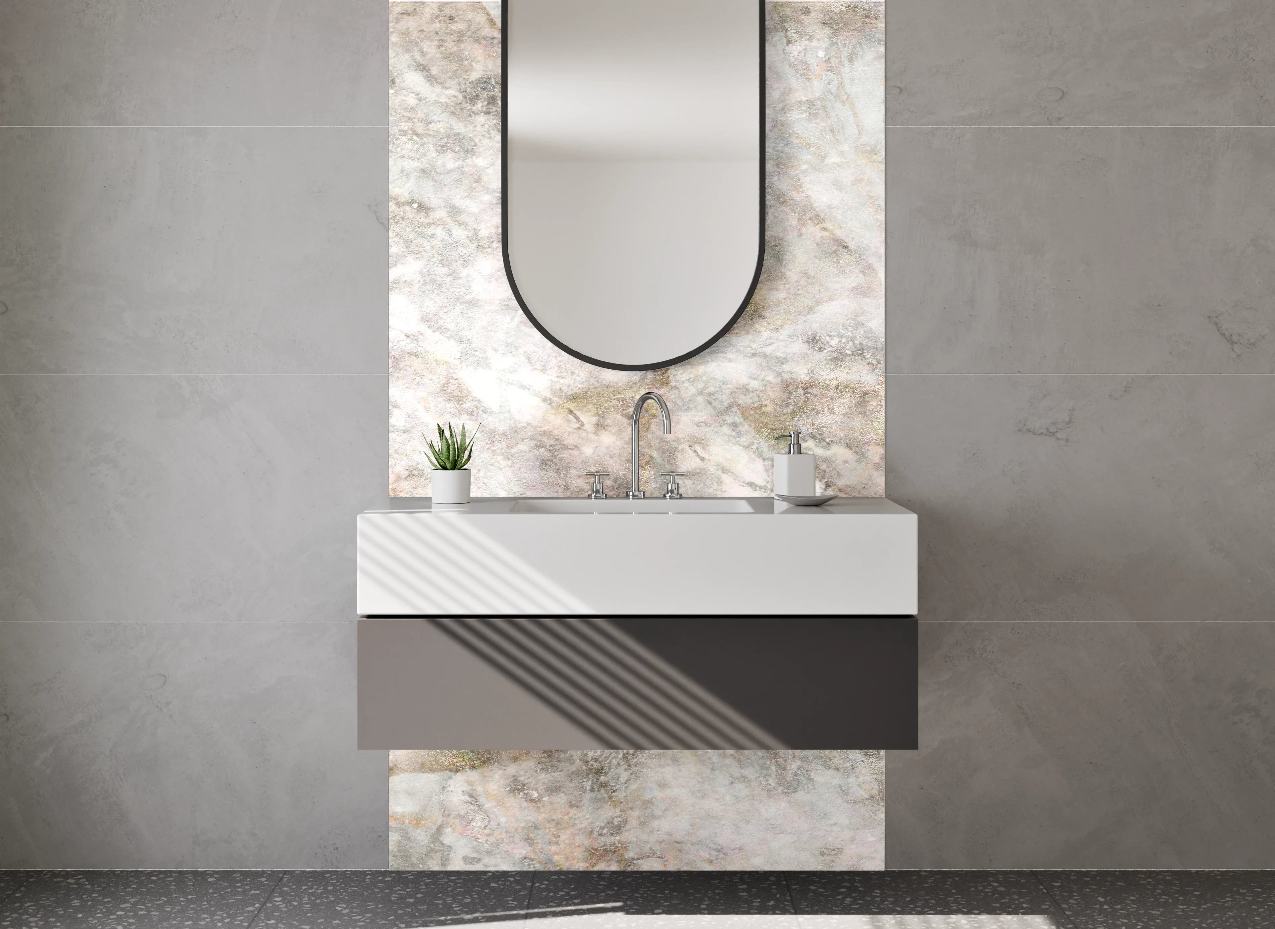 Waschbecken-Rückwand - Elegante weiße Marmoroptik für Bad