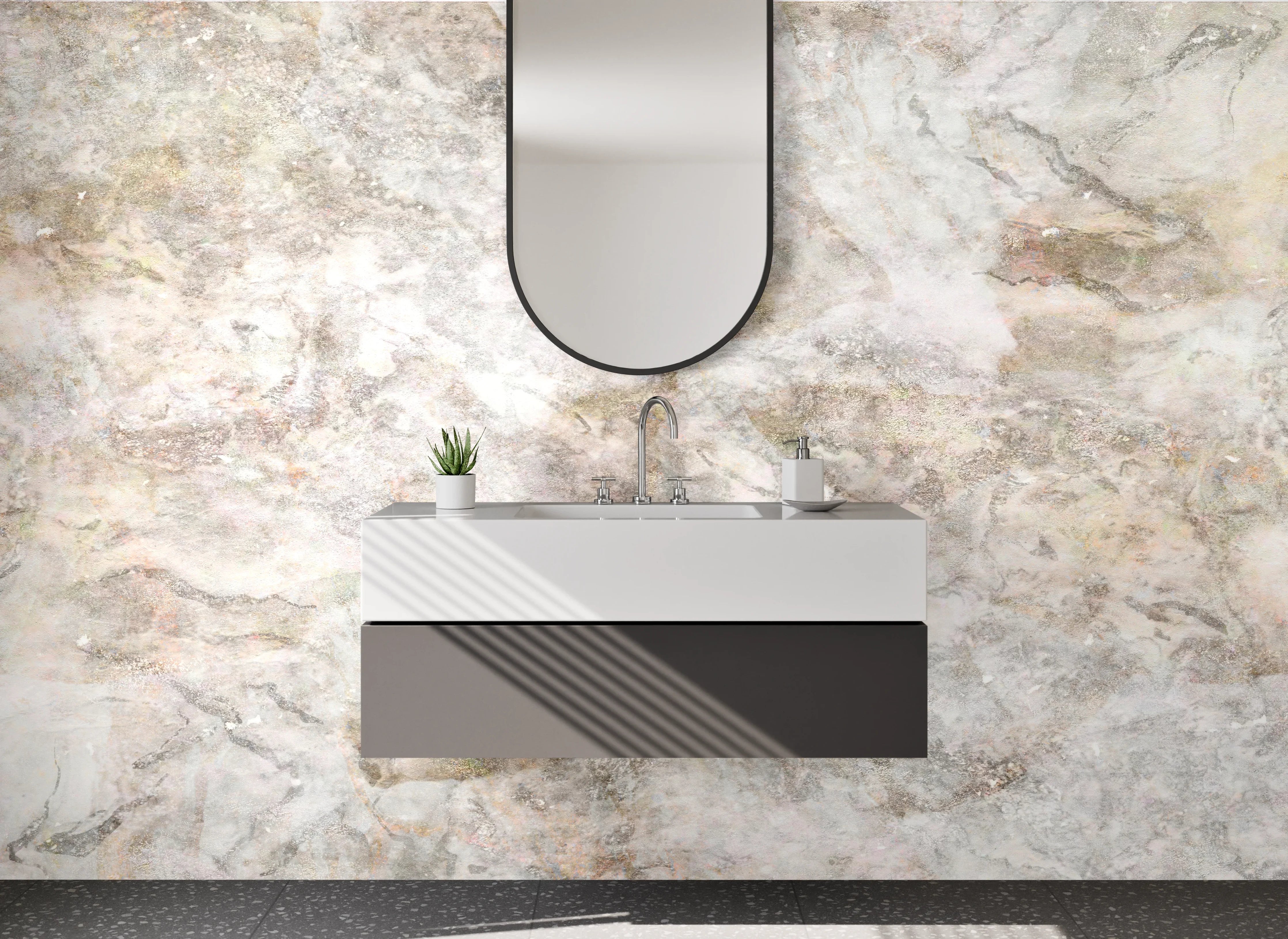 Waschbecken-Rückwand - Elegante weiße Marmoroptik für Bad