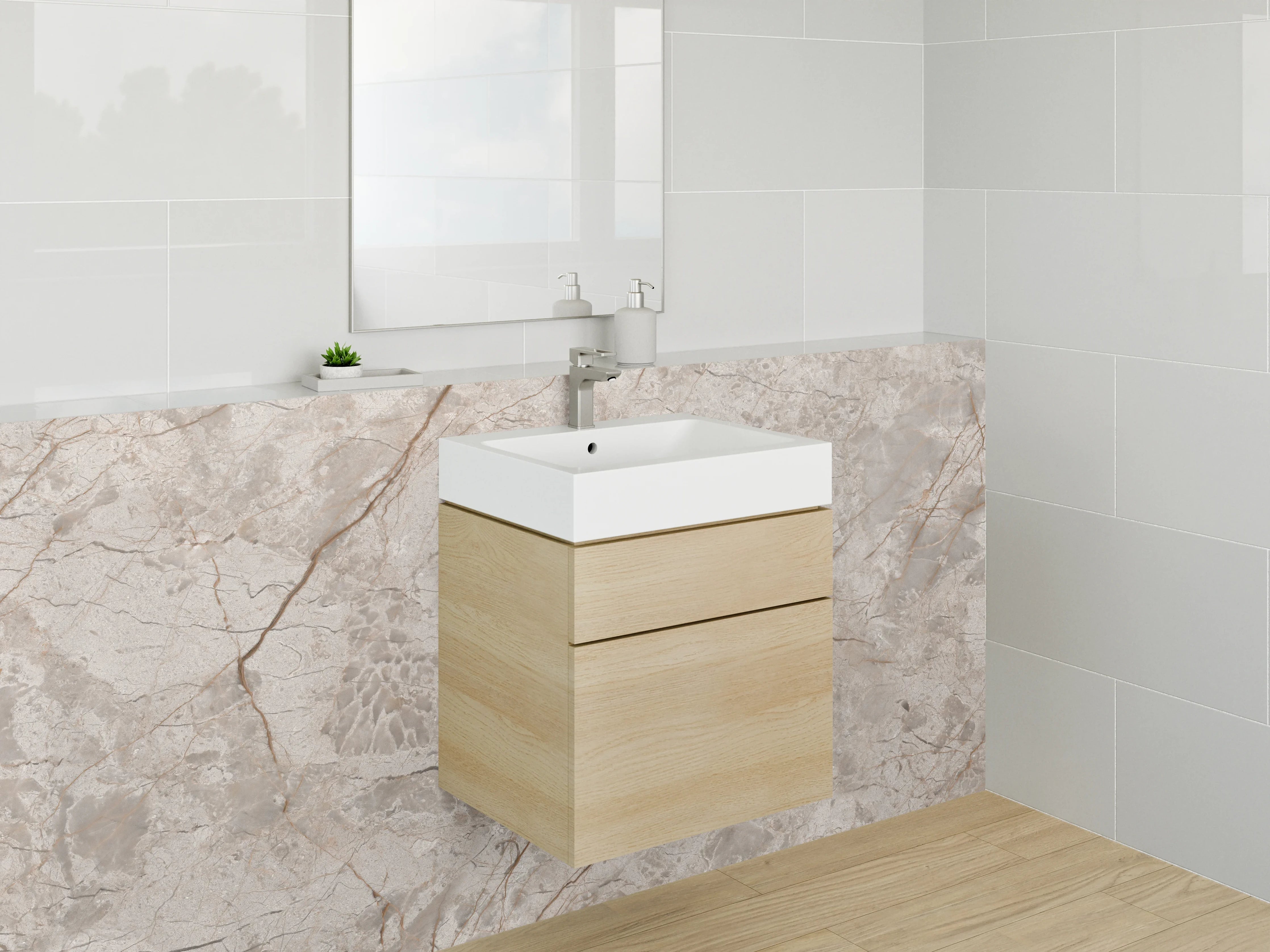 Waschbecken-Rückwand - Eleganter Marmor-Look in Beige und Grau