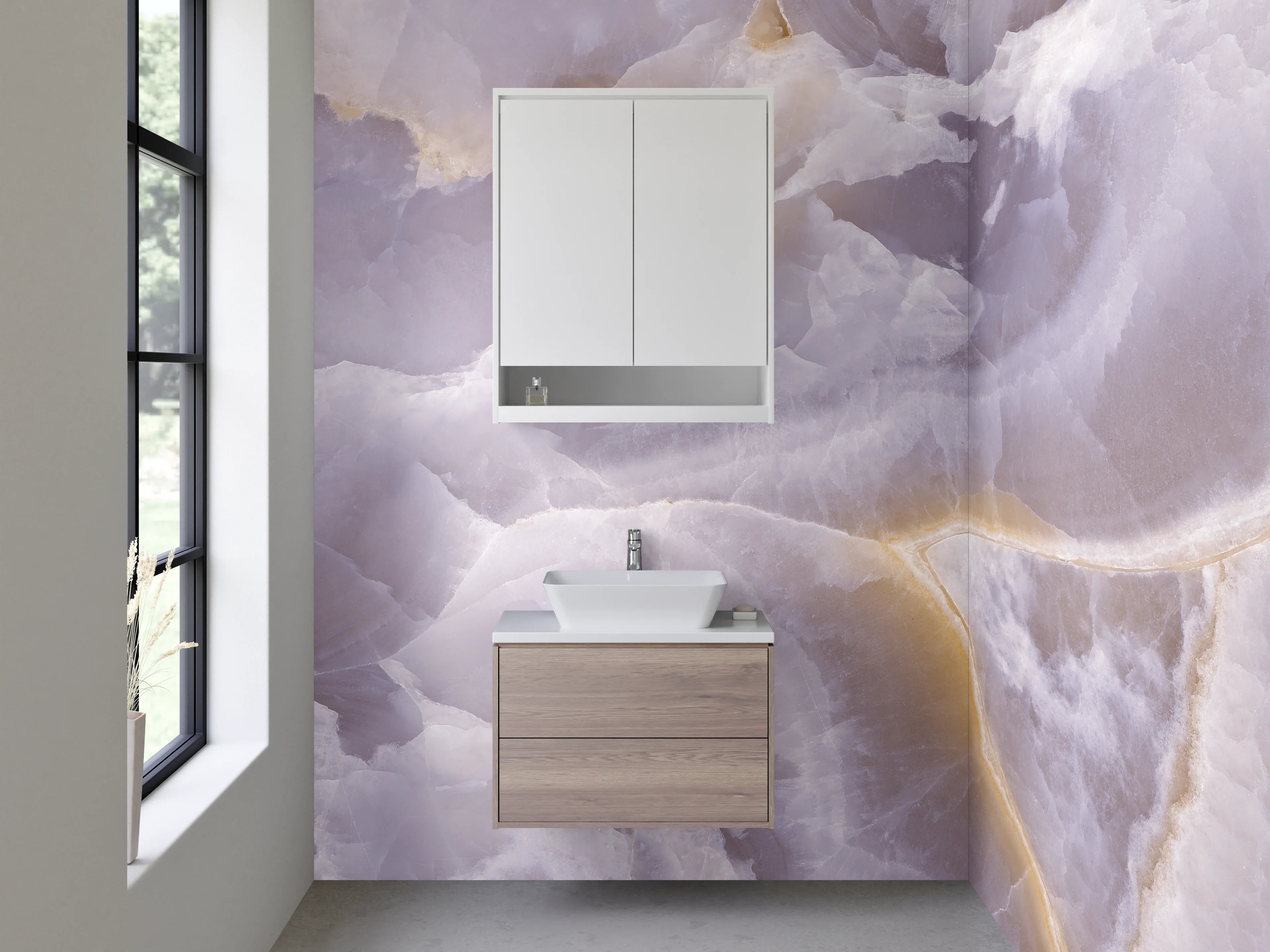 Waschbecken-Rückwand - Eleganter Onyx-Marmor in Pastell