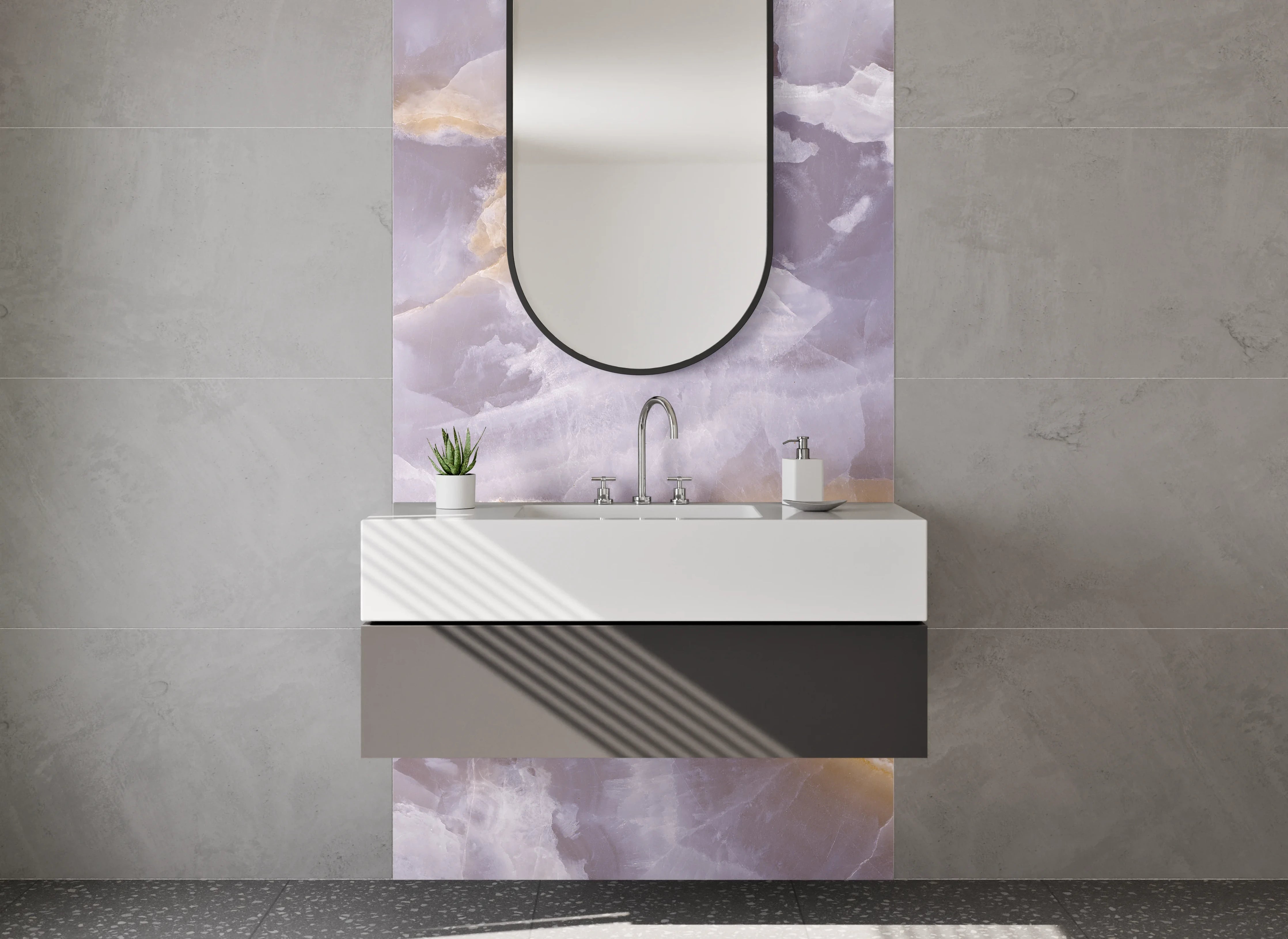 Waschbecken-Rückwand - Eleganter Onyx-Marmor in Pastell