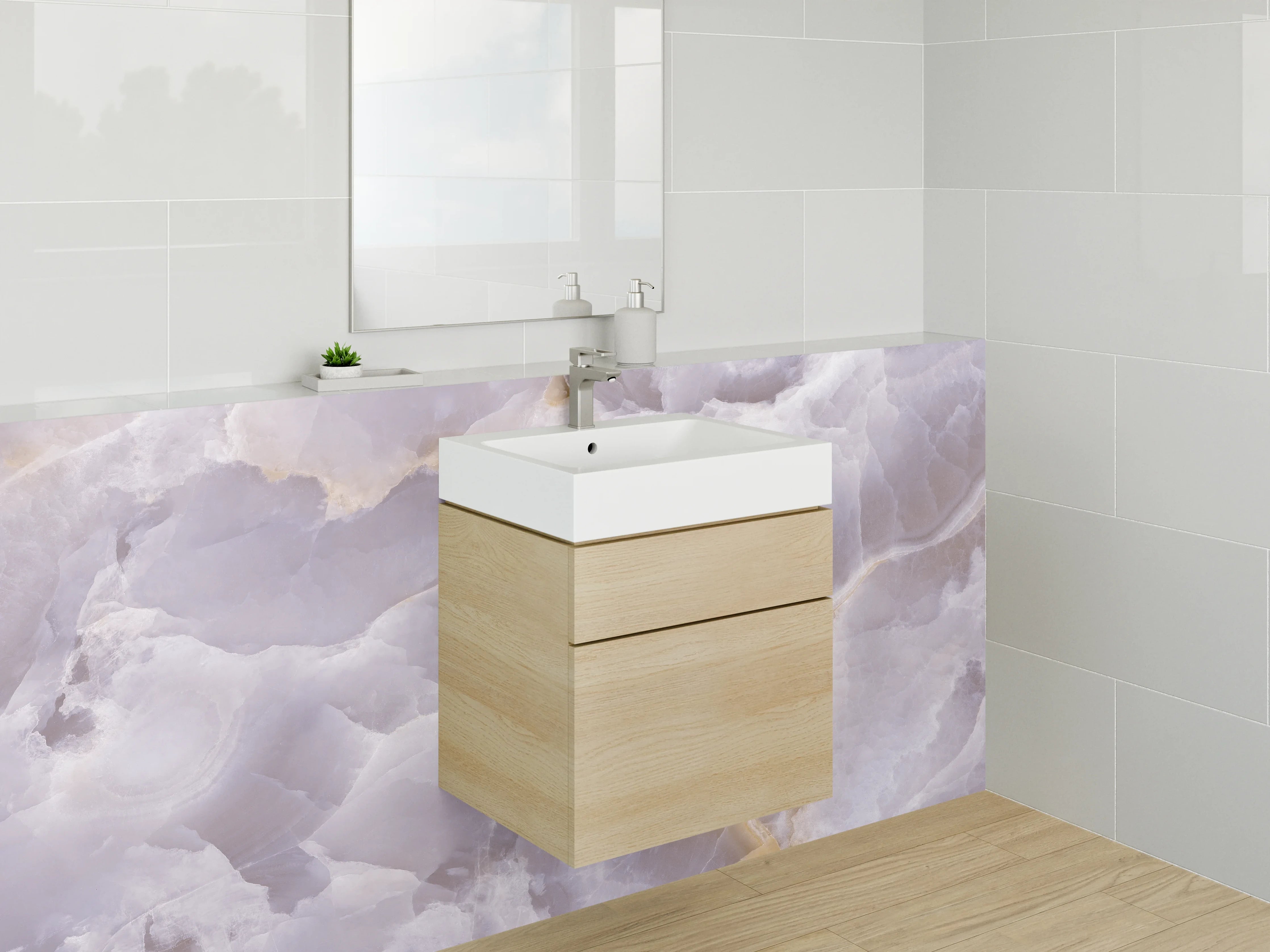 Waschbecken-Rückwand - Eleganter Onyx-Marmor in Pastell