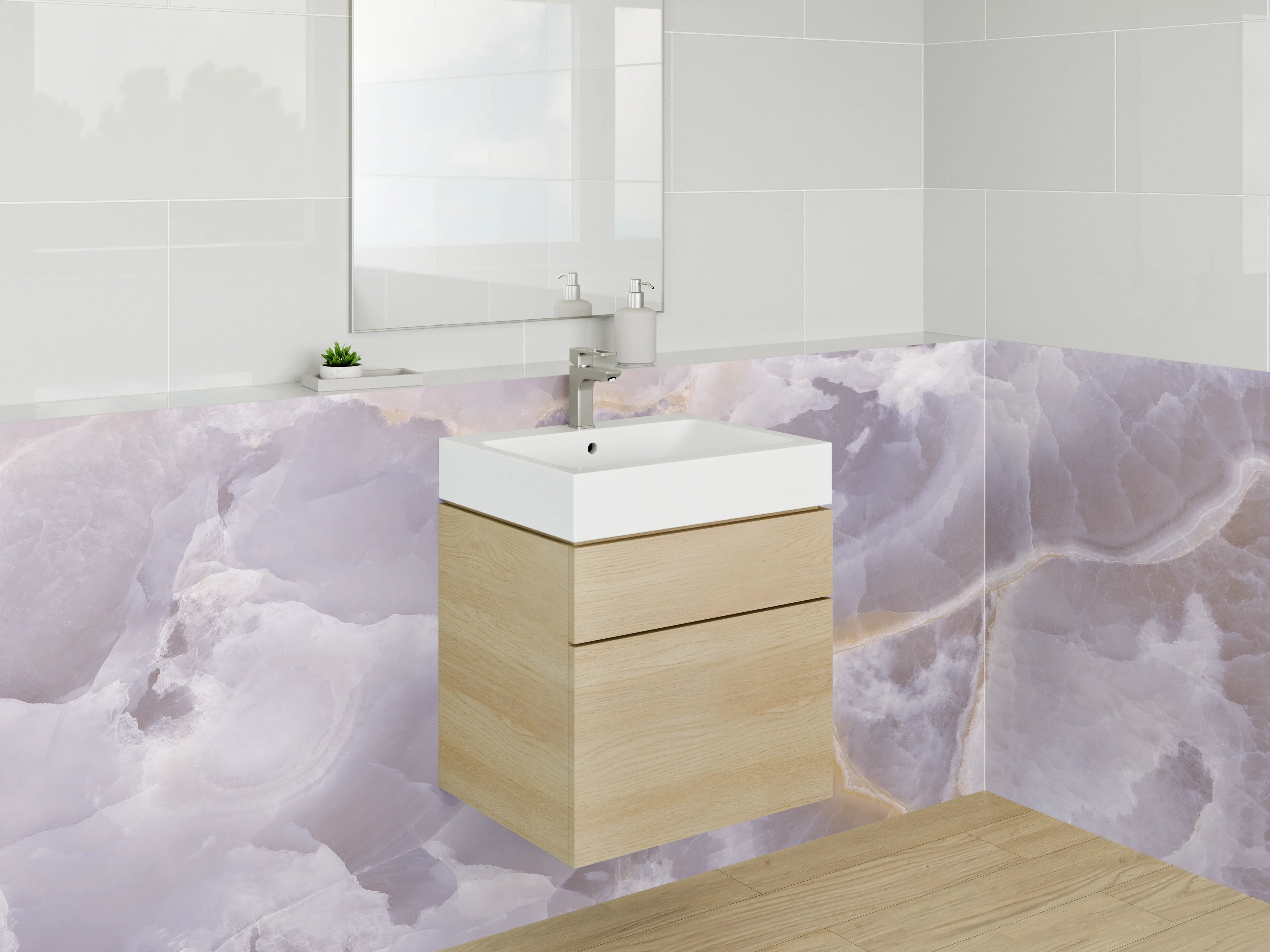 Waschbecken-Rückwand - Eleganter Onyx-Marmor in Pastell
