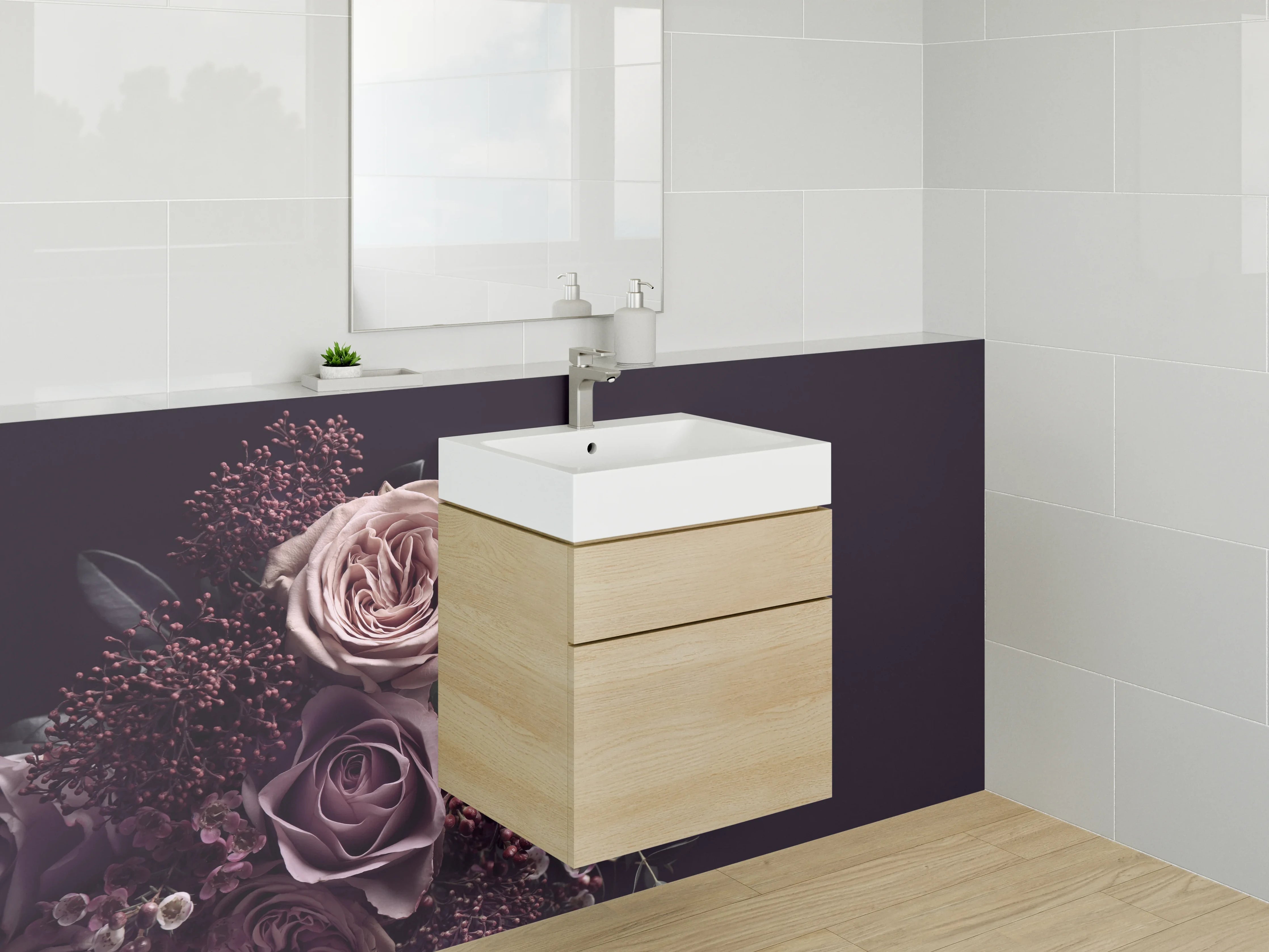 Waschbecken-Rückwand - Eleganter Rosenstrauß auf Dunkelviolett