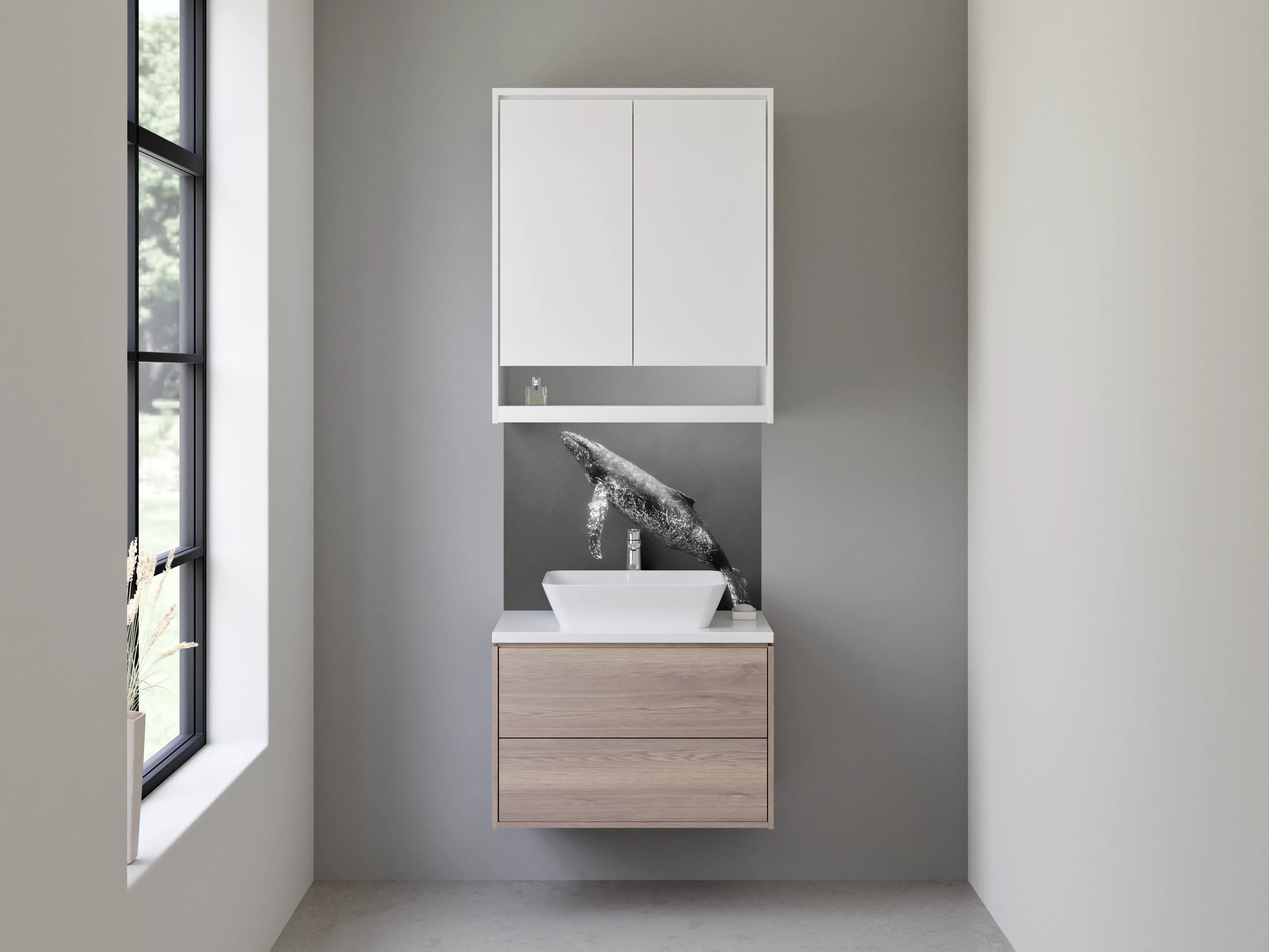 Waschbecken-Rückwand - Eleganter Wal in Schwarz-Weiß