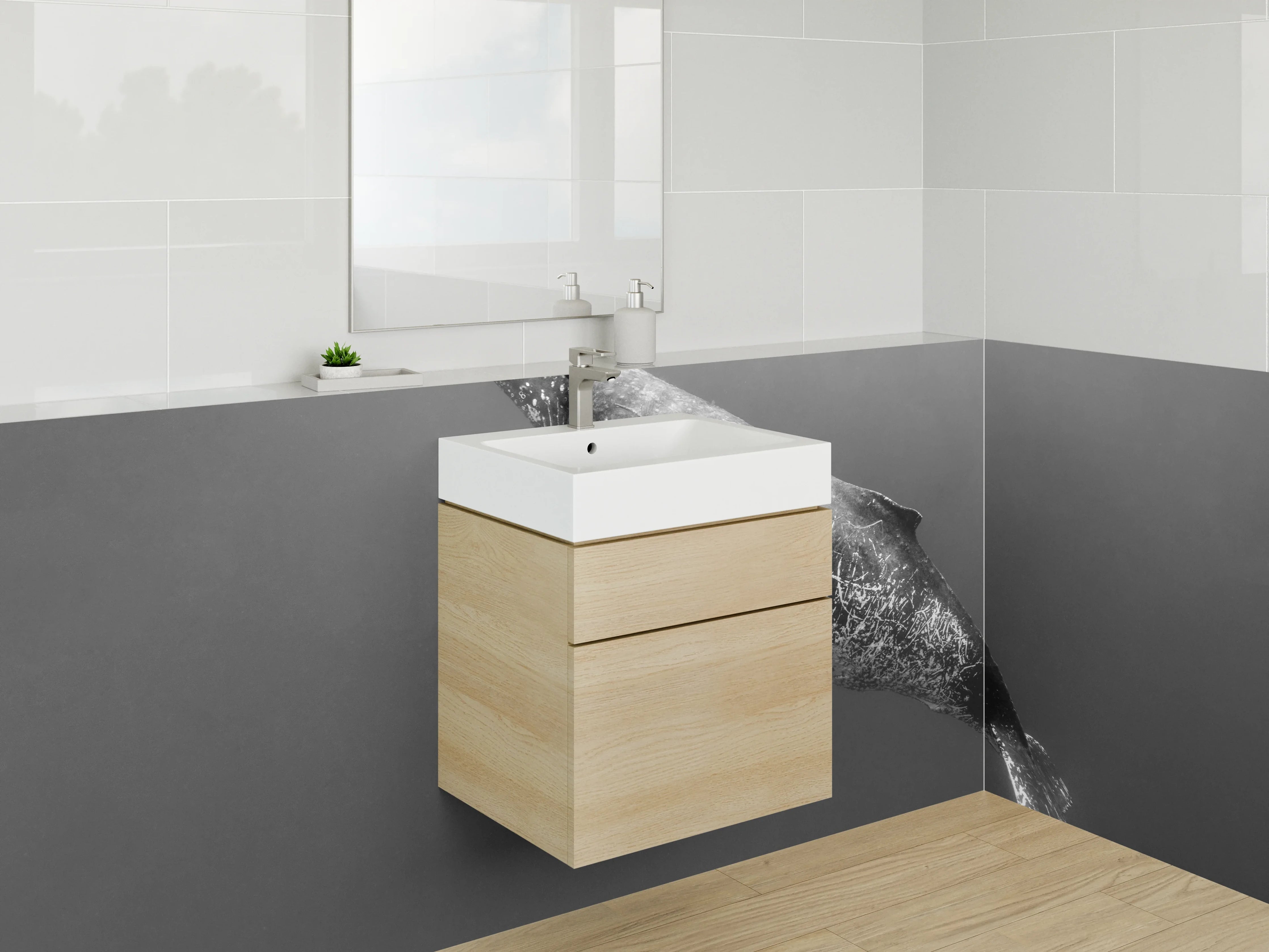 Waschbecken-Rückwand - Eleganter Wal in Schwarz-Weiß