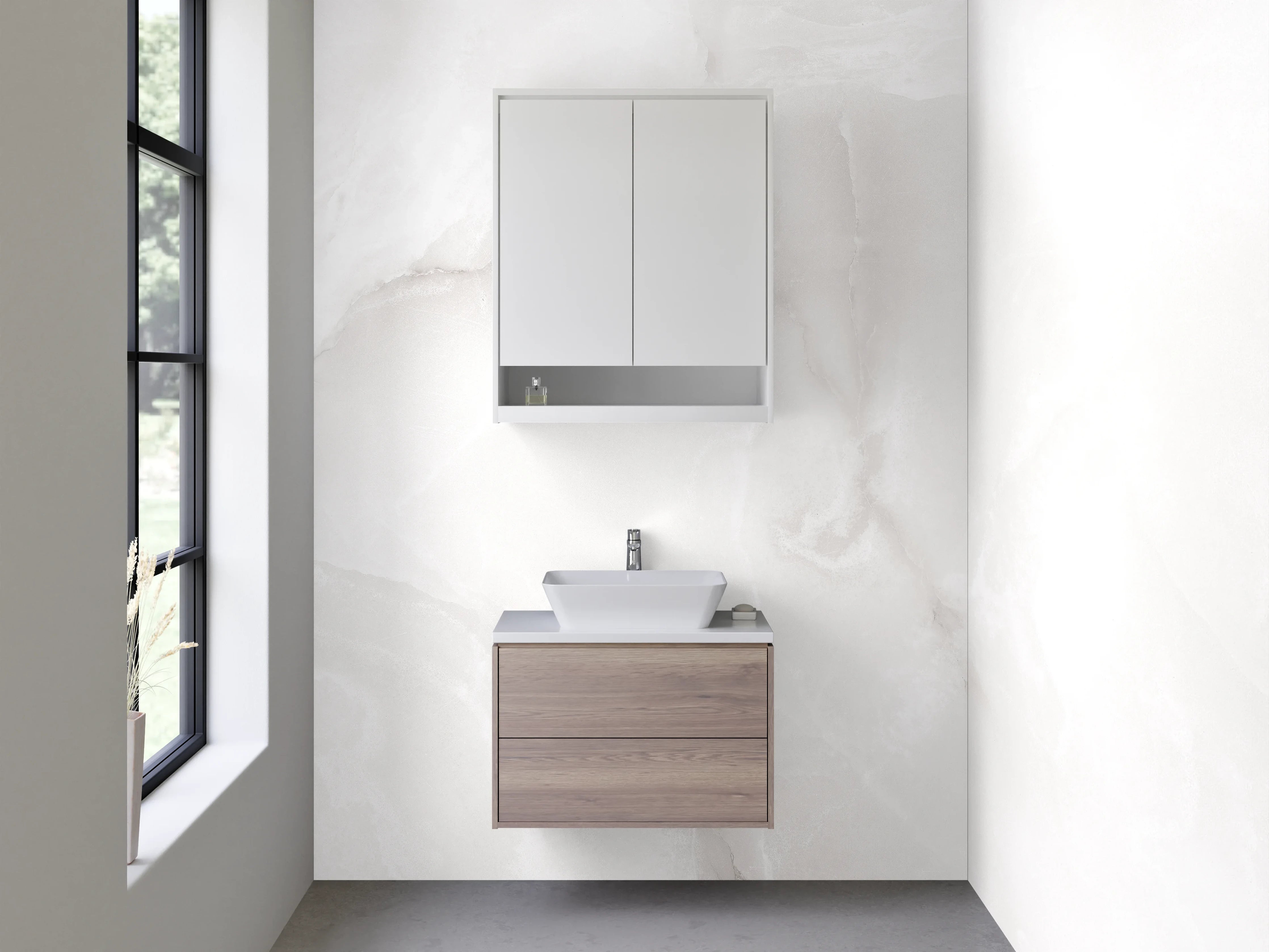 Waschbecken-Rückwand - Eleganter Weiß-Marmor mit Grauschattierung