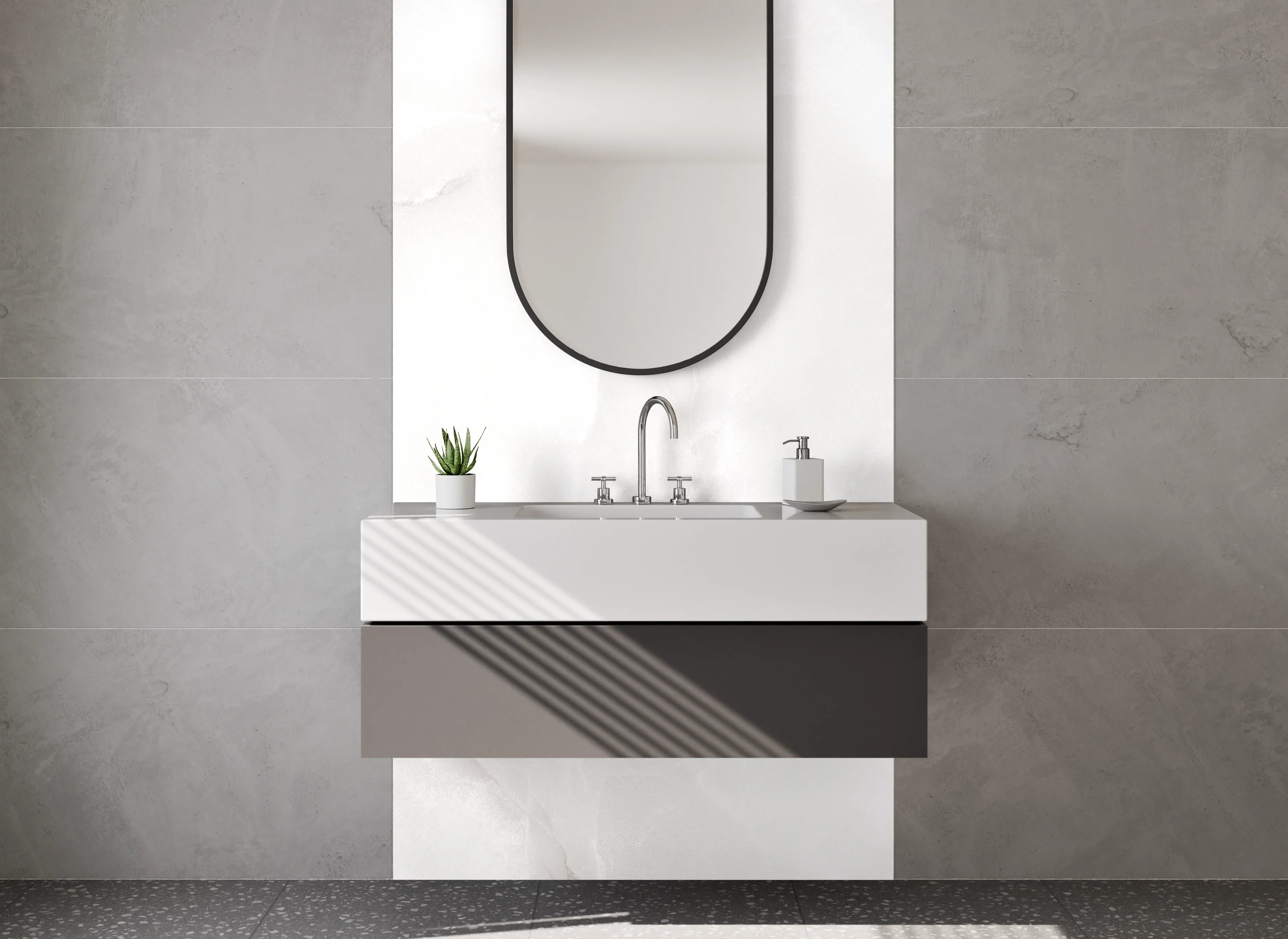 Waschbecken-Rückwand - Eleganter Weiß-Marmor mit Grauschattierung